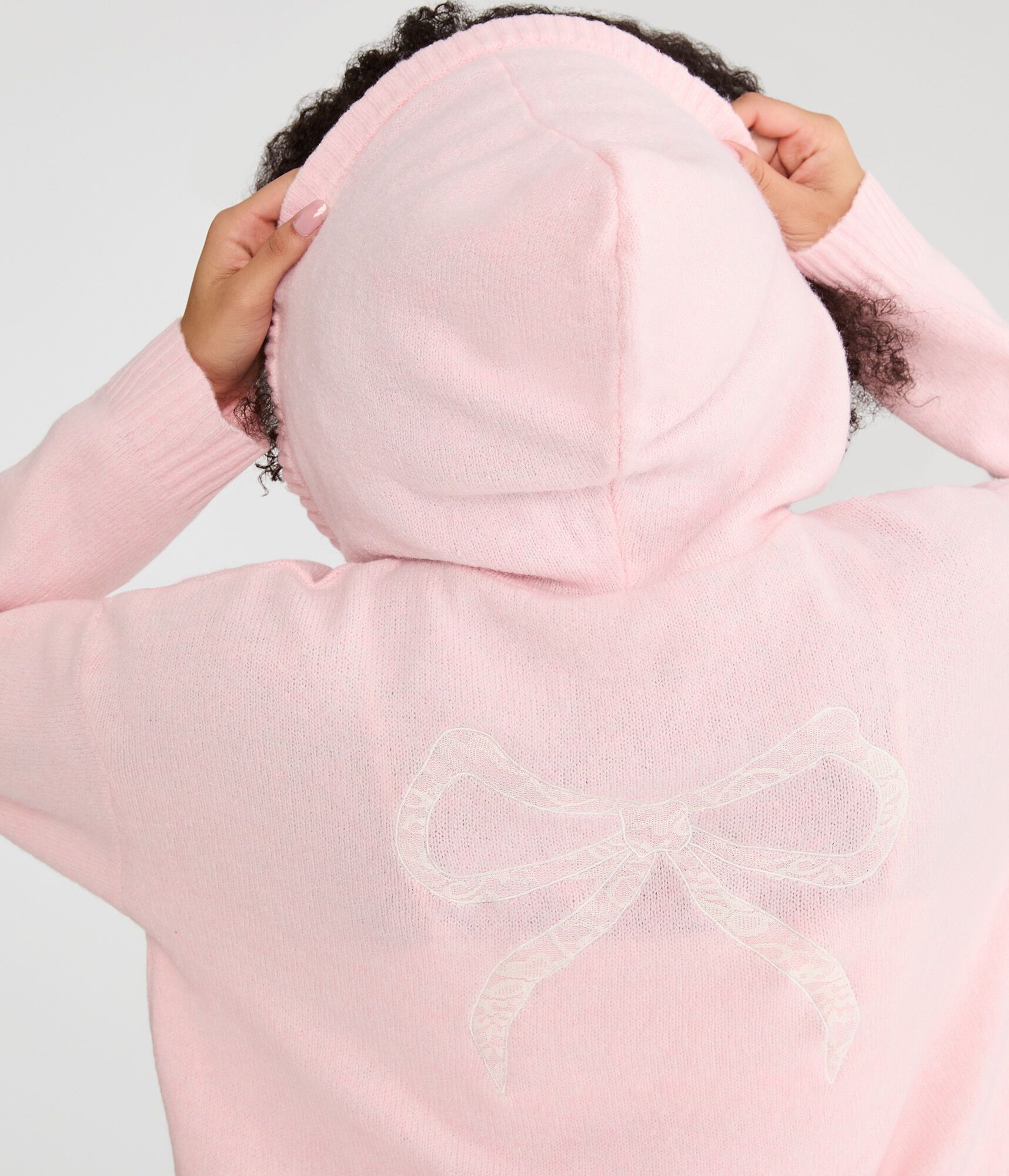 Lace Bow Cozy Sweater Hoodie