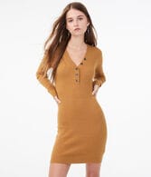 Long Sleeve Henley Sweater Dress***