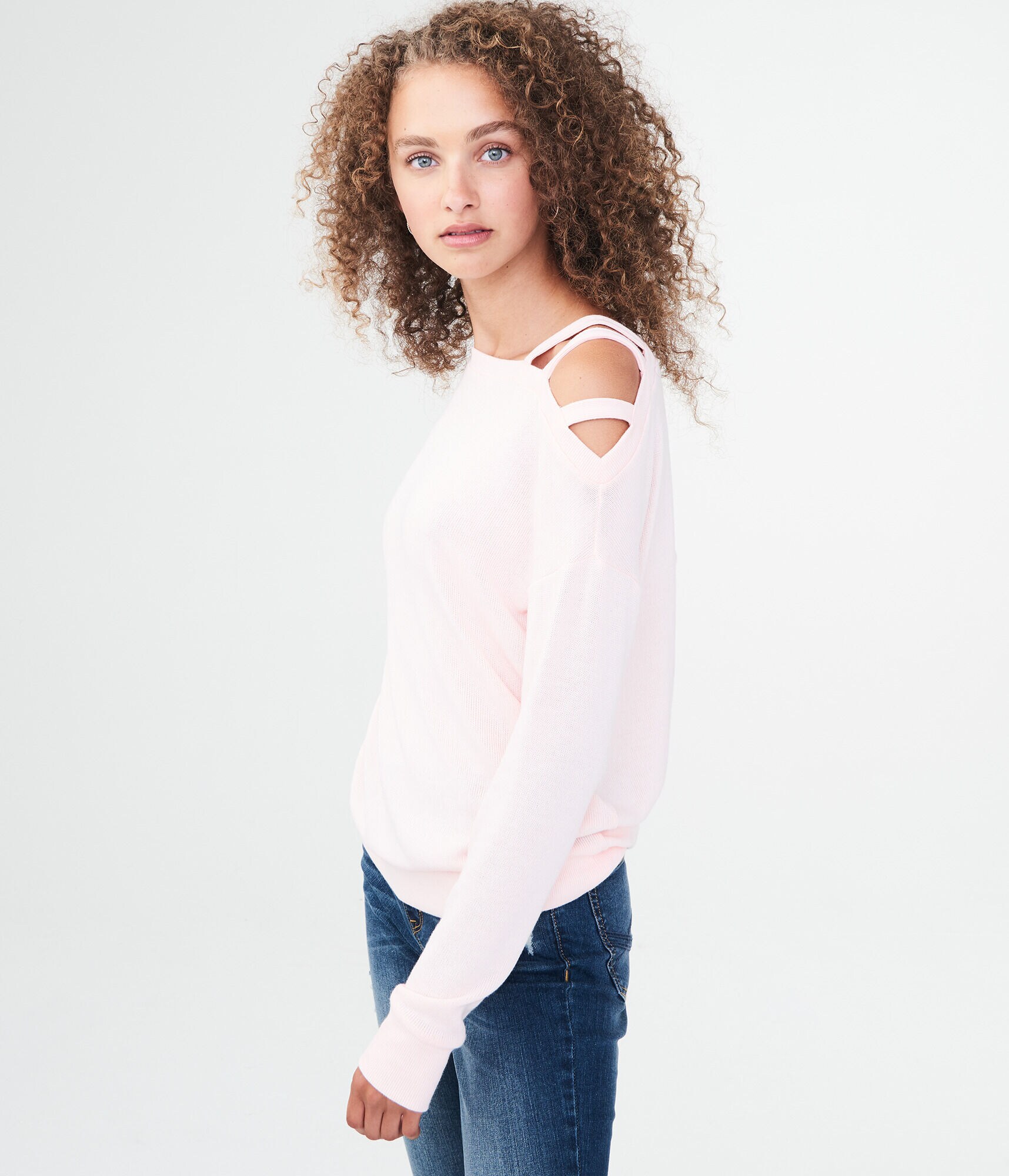 Long Sleeve Strappy-Shoulder Top