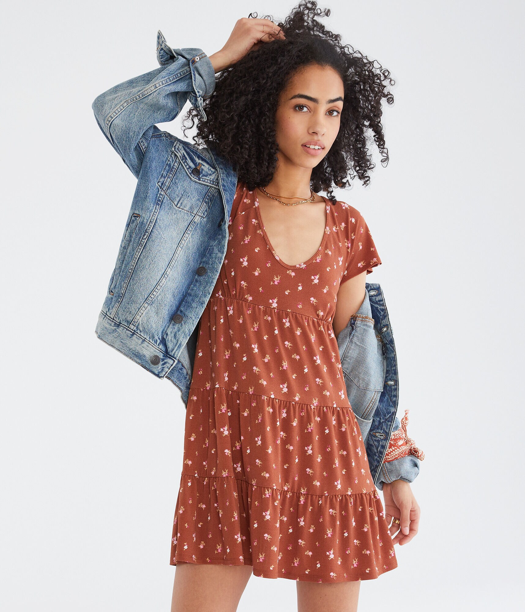 Floral V-Neck Babydoll Dress