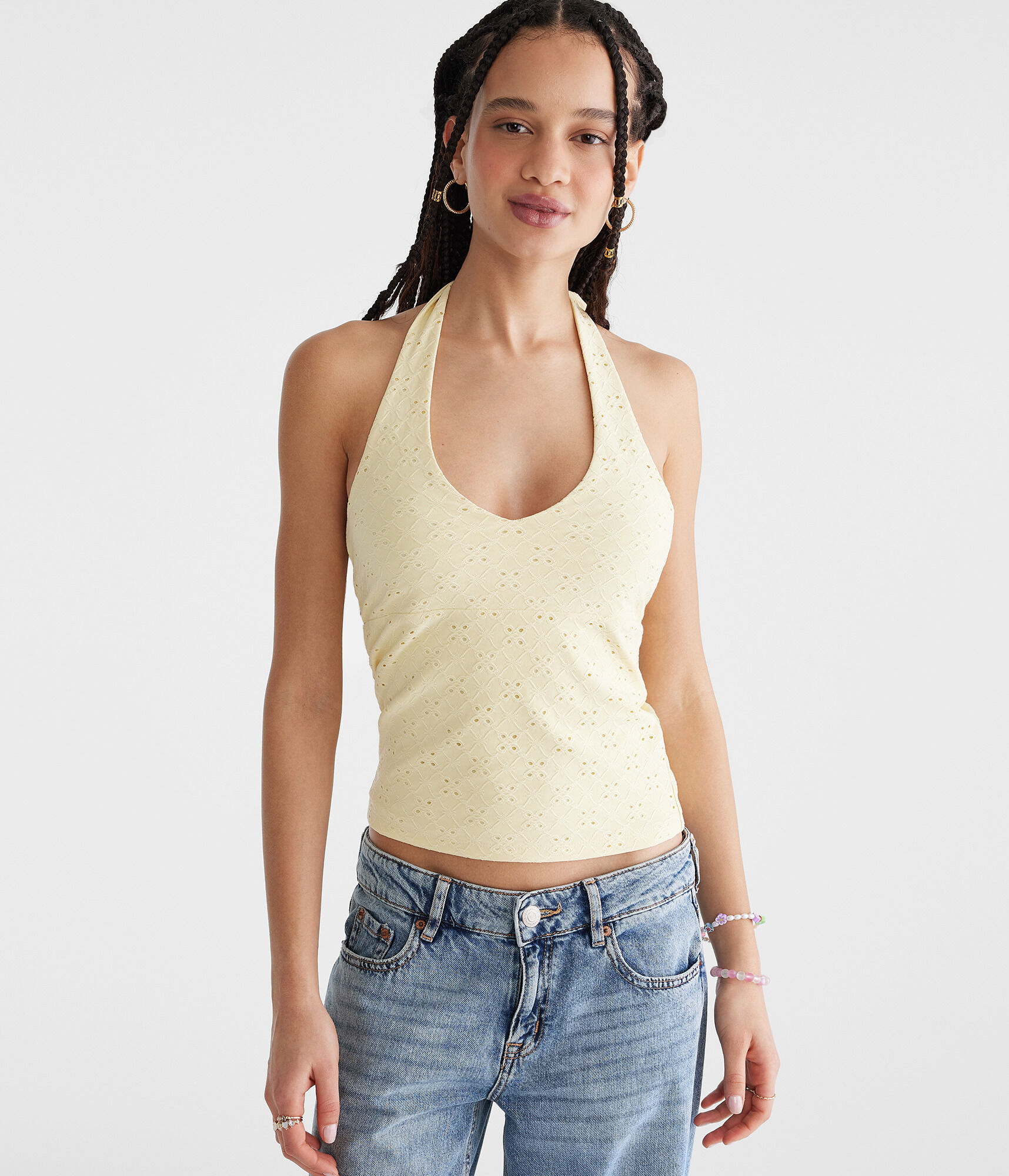 Eyelet V-Neck Halter Top
