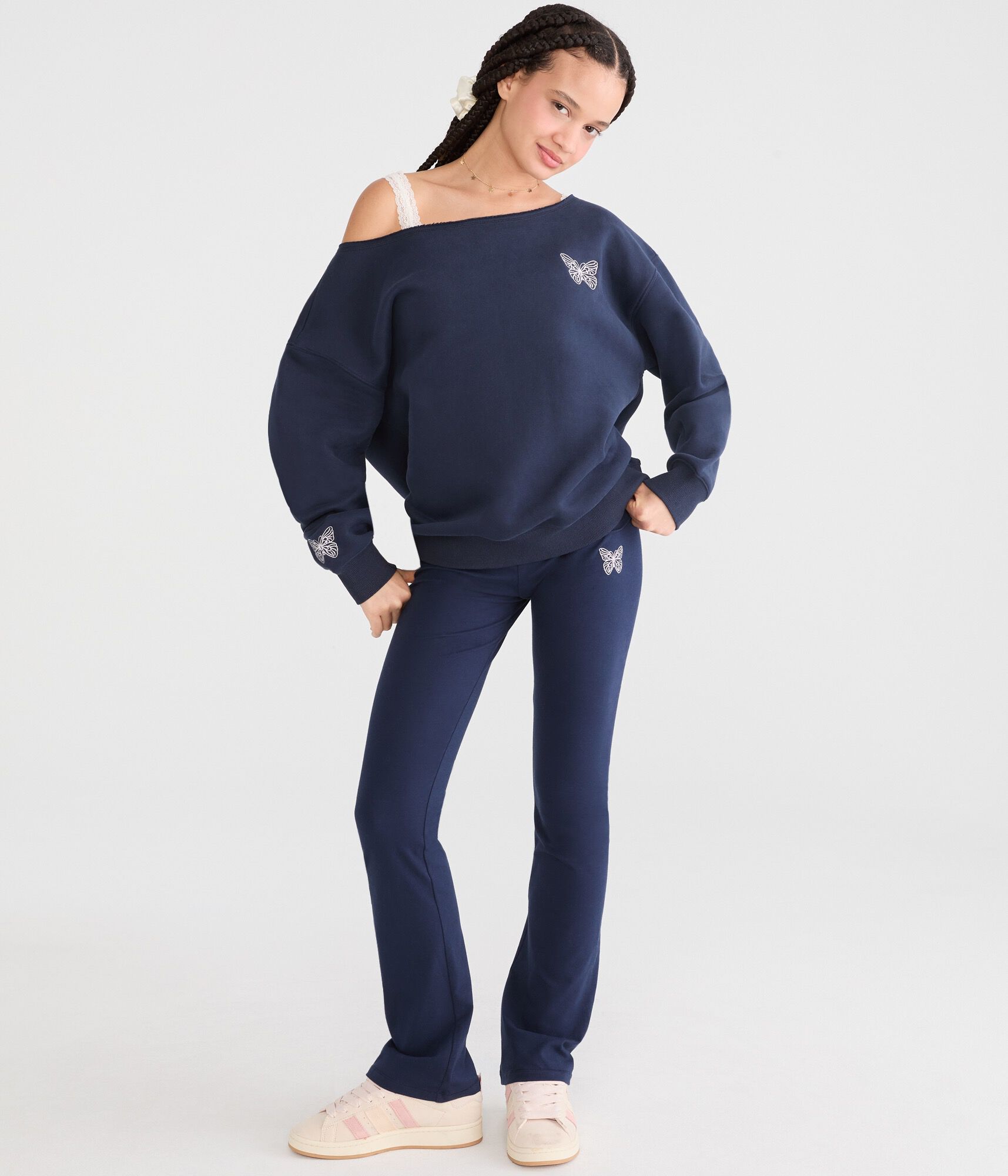 Cloud Soft Butterfly Off-The-Shoulder Sweatshirt