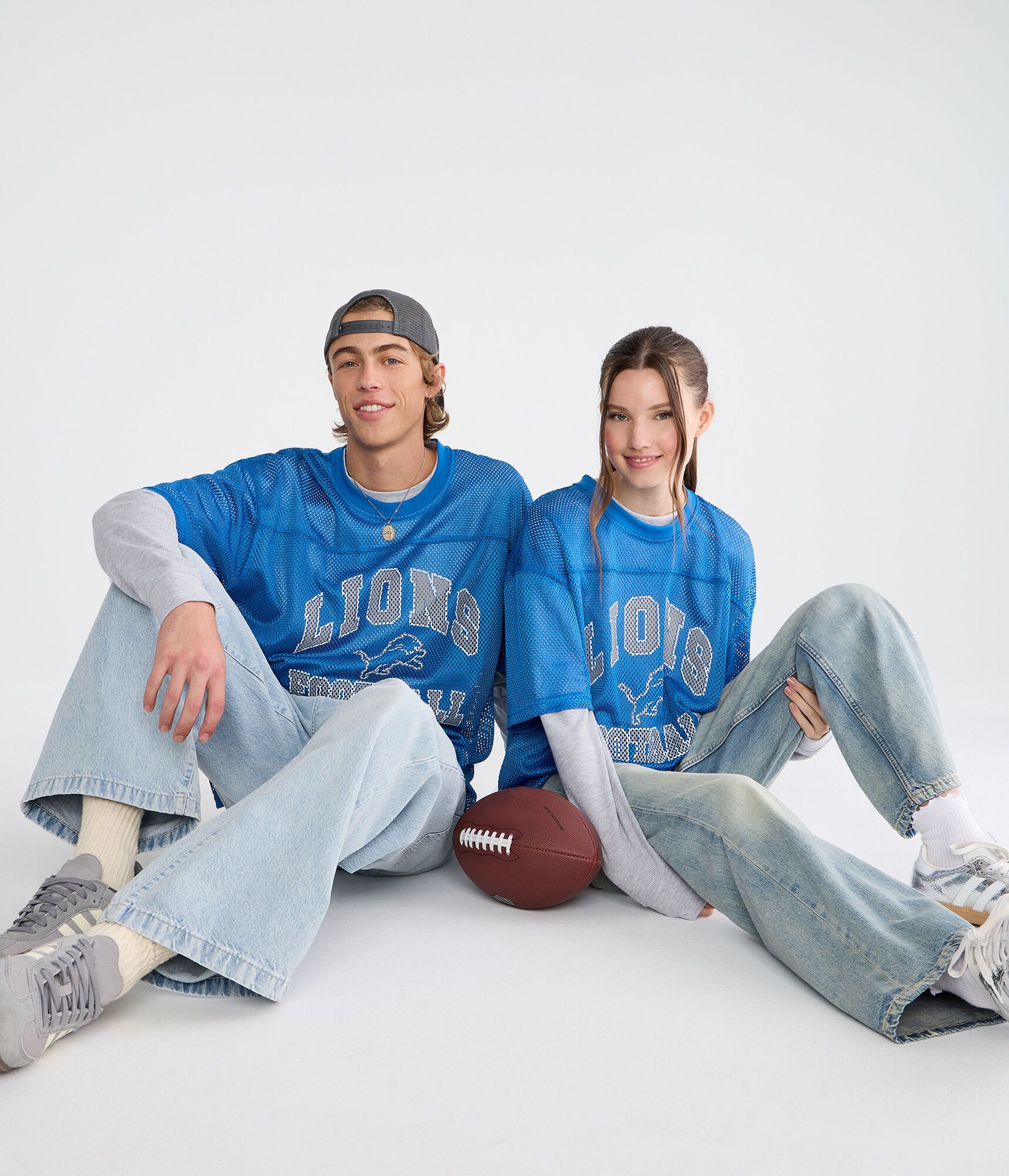 Long Sleeve Detroit Lions Boxy Mesh 2Fer Top