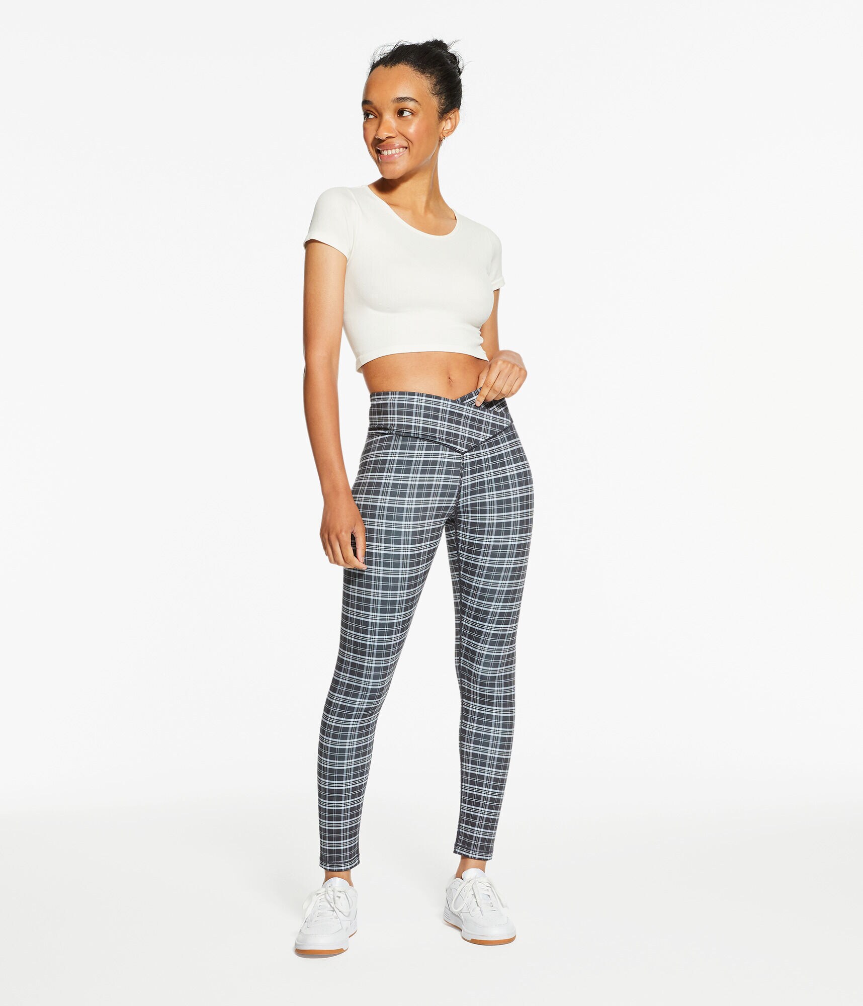 Plaid Flex Crossover High-Rise Leggings