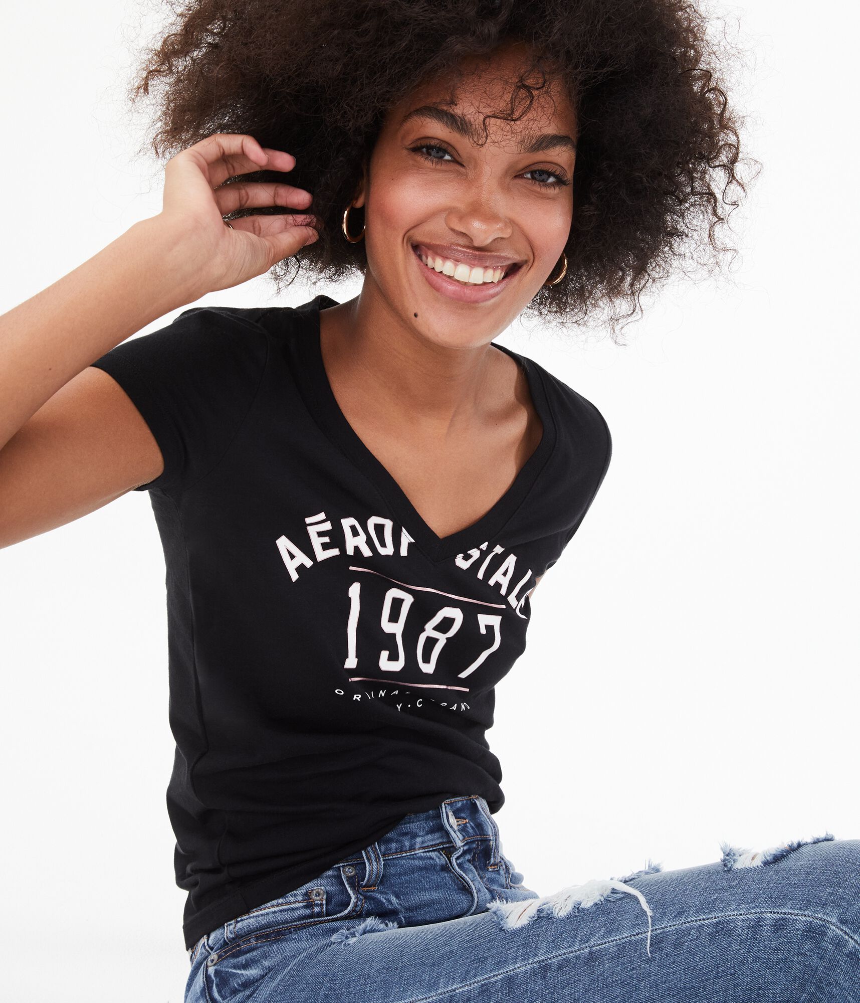 Aeropostale 1987 V-Neck Graphic Tee
