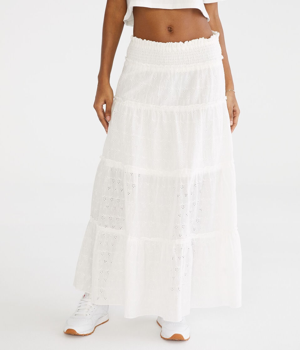 Eyelet Tiered Maxi Skirt