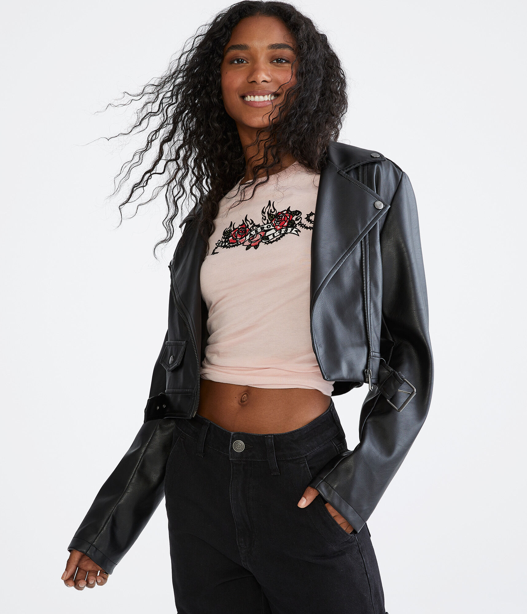 Aero Flaming Roses Flocked Graphic Tee