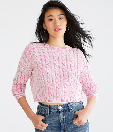 Cable-Knit Cropped Crew Sweater