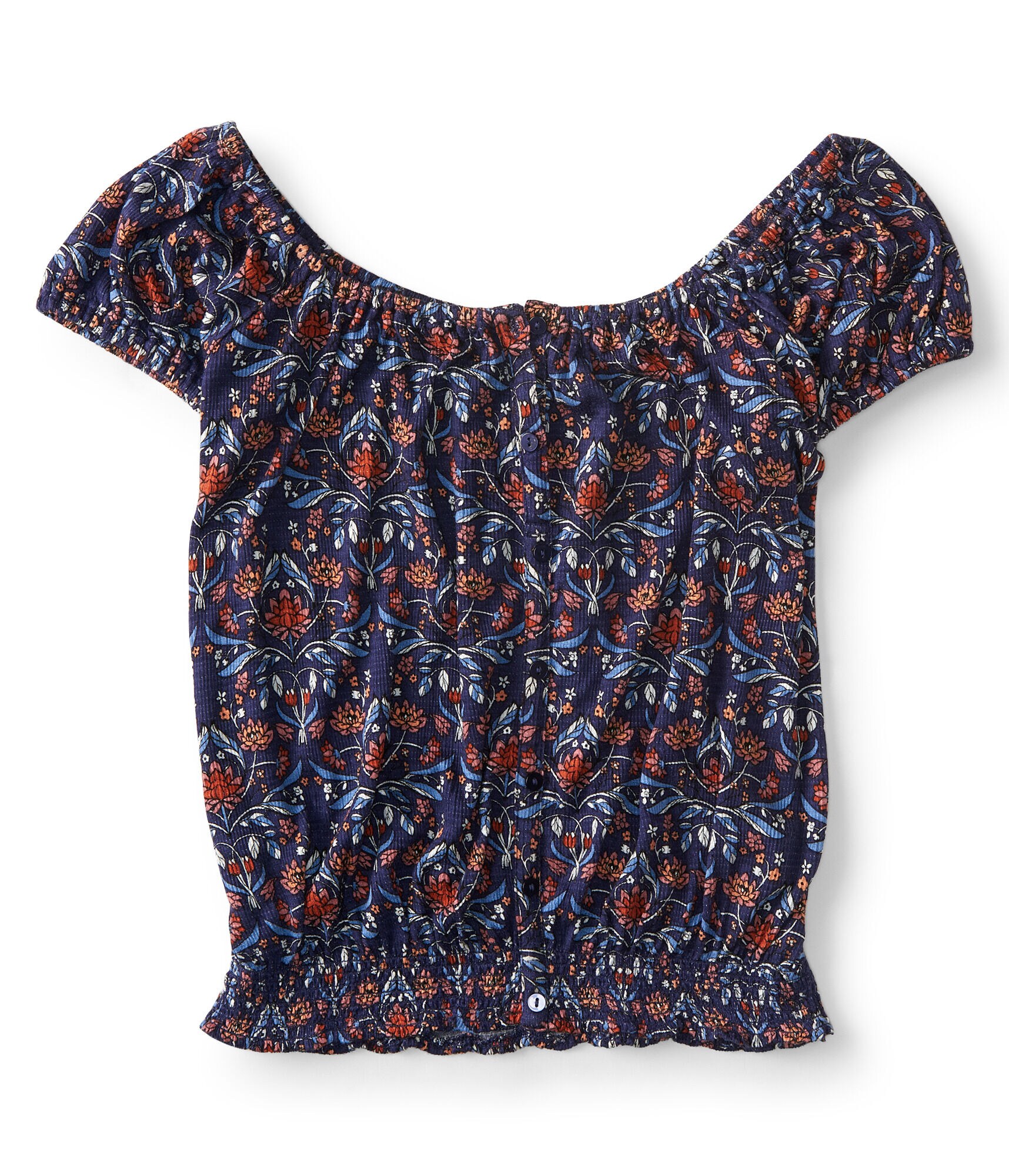 Floral Button-Front Peasant Top