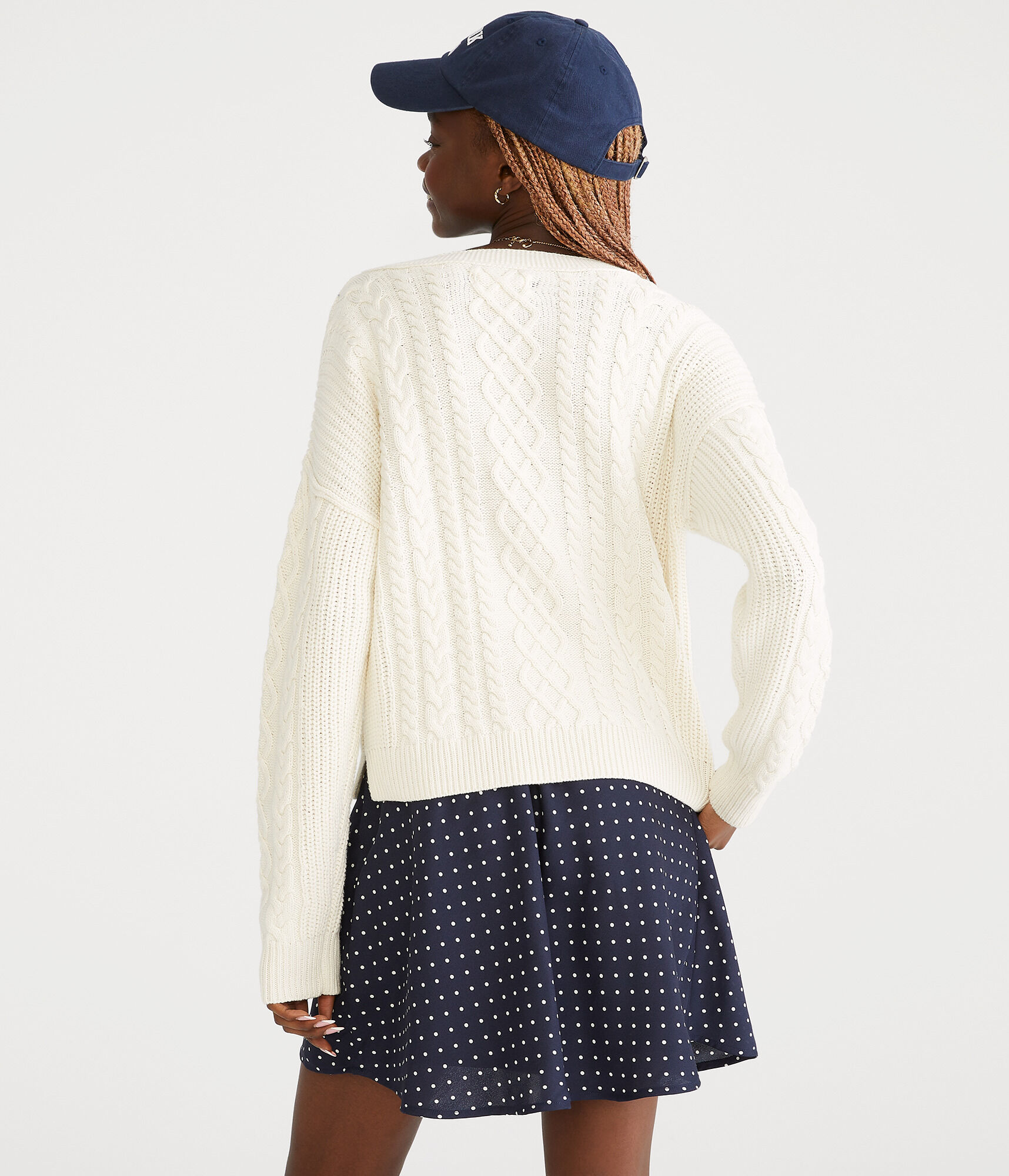 Slouchy Cable V-Neck Sweater
