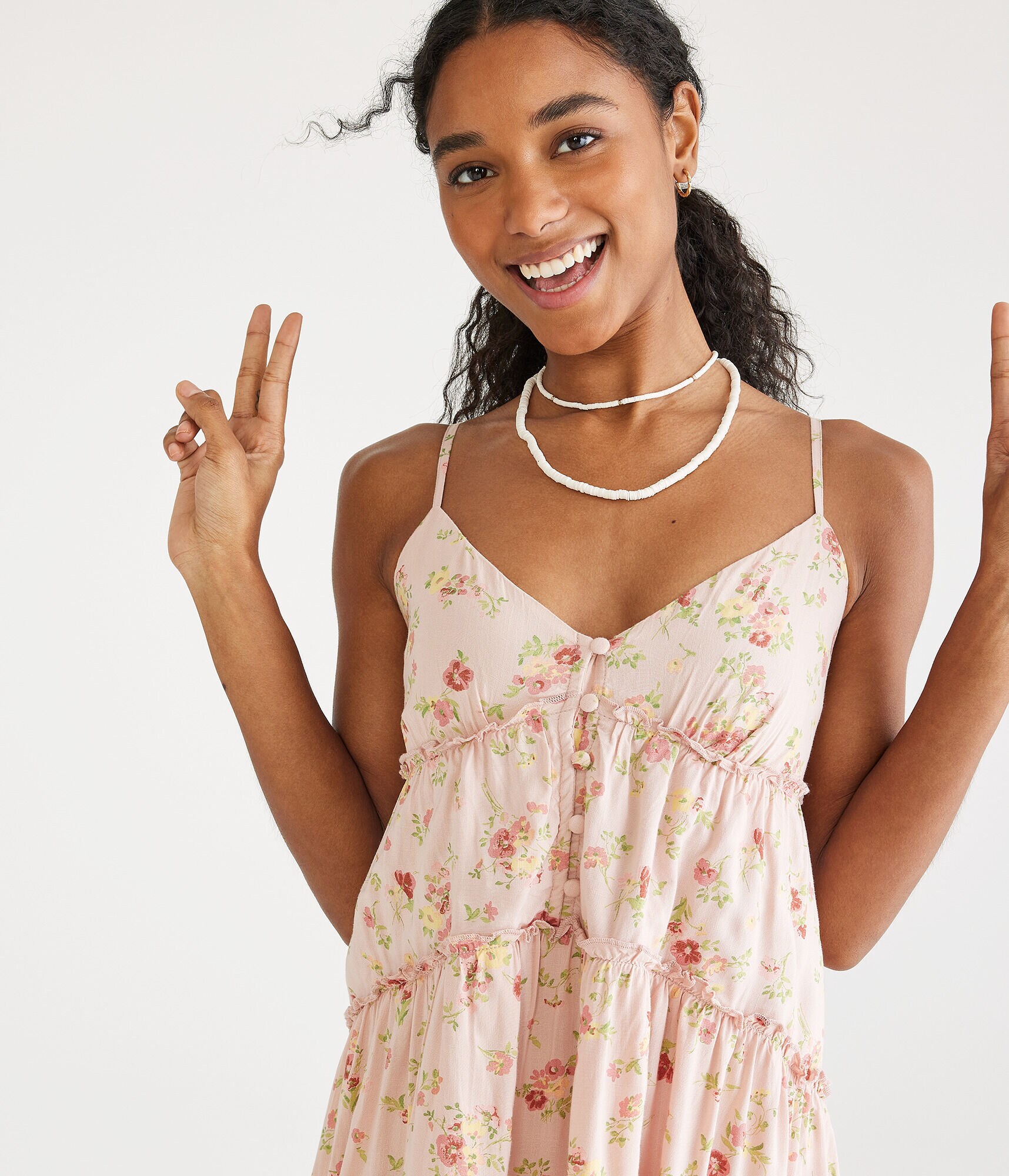 Floral V-Neck Ruffled Babydoll Dress