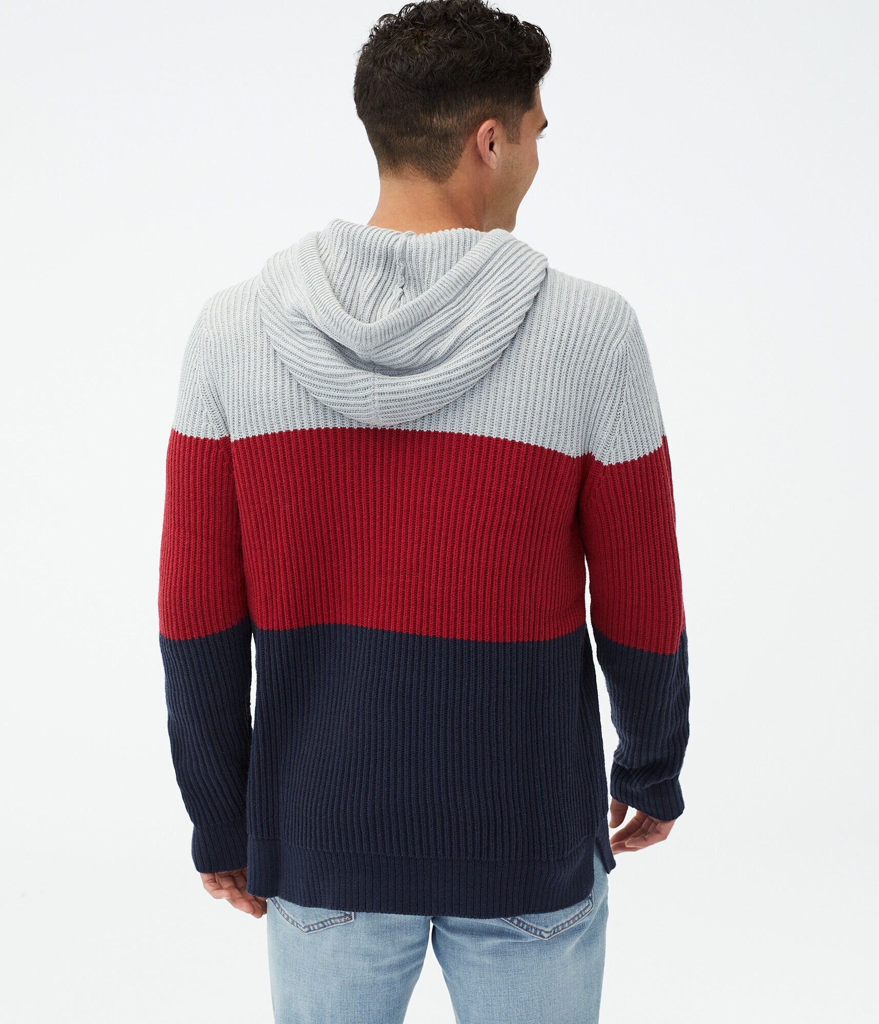 Colorblock Ribbed Hooded Sweater***