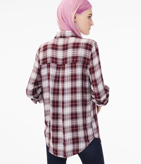 Long Sleeve Plaid Boyfriend Button-Down Shirt