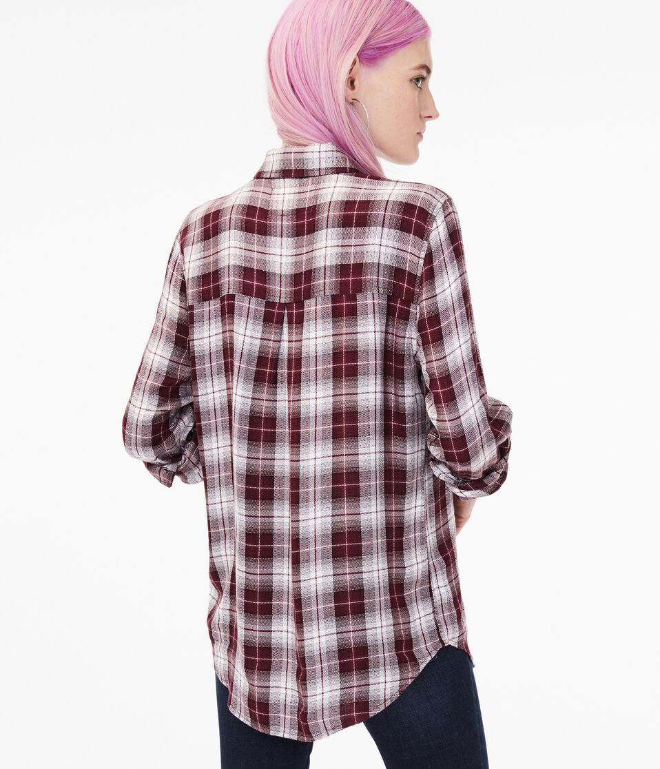 Long Sleeve Plaid Boyfriend Button-Down Shirt