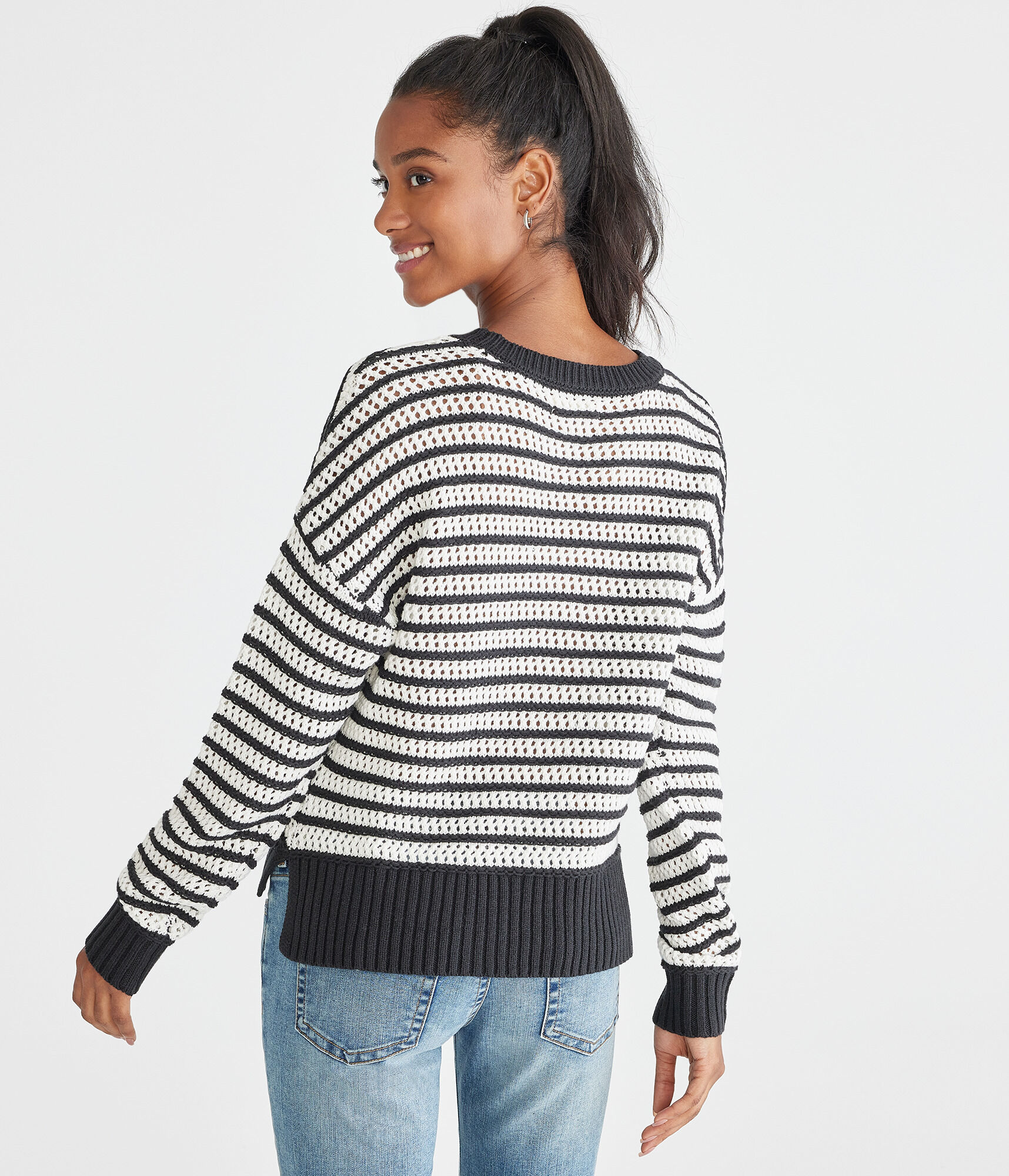 ★ ★ Striped open collar sweater T22F1KTO073WT Oversize Striped Collared Sweater – 3 jems boutique
