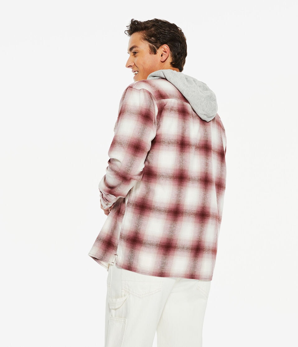 Long Sleeve Plaid Flannel Hooded Button-Down Shirt