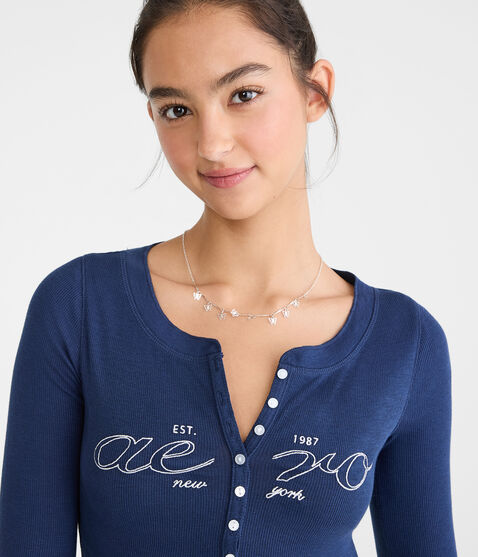 Long Sleeve Aero Logo Graphic Henley Long Sleeve Aero Logo Graphic Henley