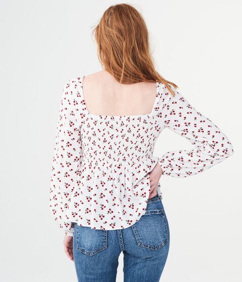 Long Sleeve Floral Lace-Up Woven Top Long Sleeve Floral Lace-Up Woven Top