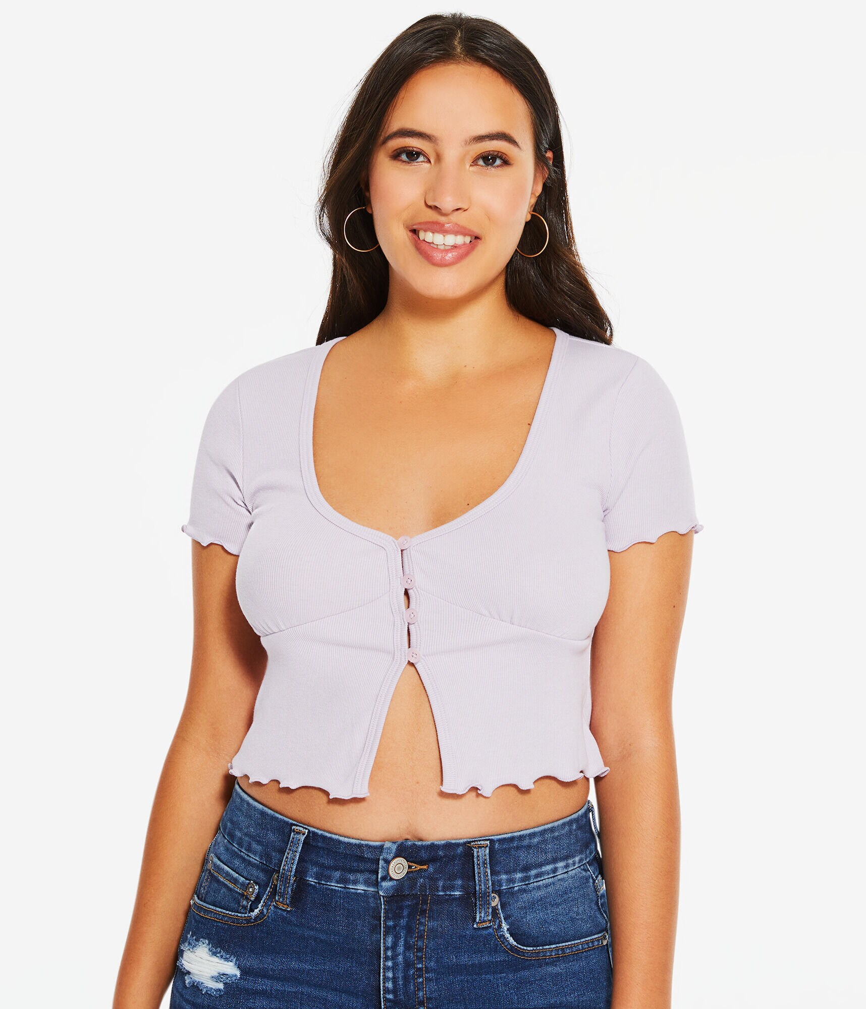 Flyaway Button-Front Cropped Tee