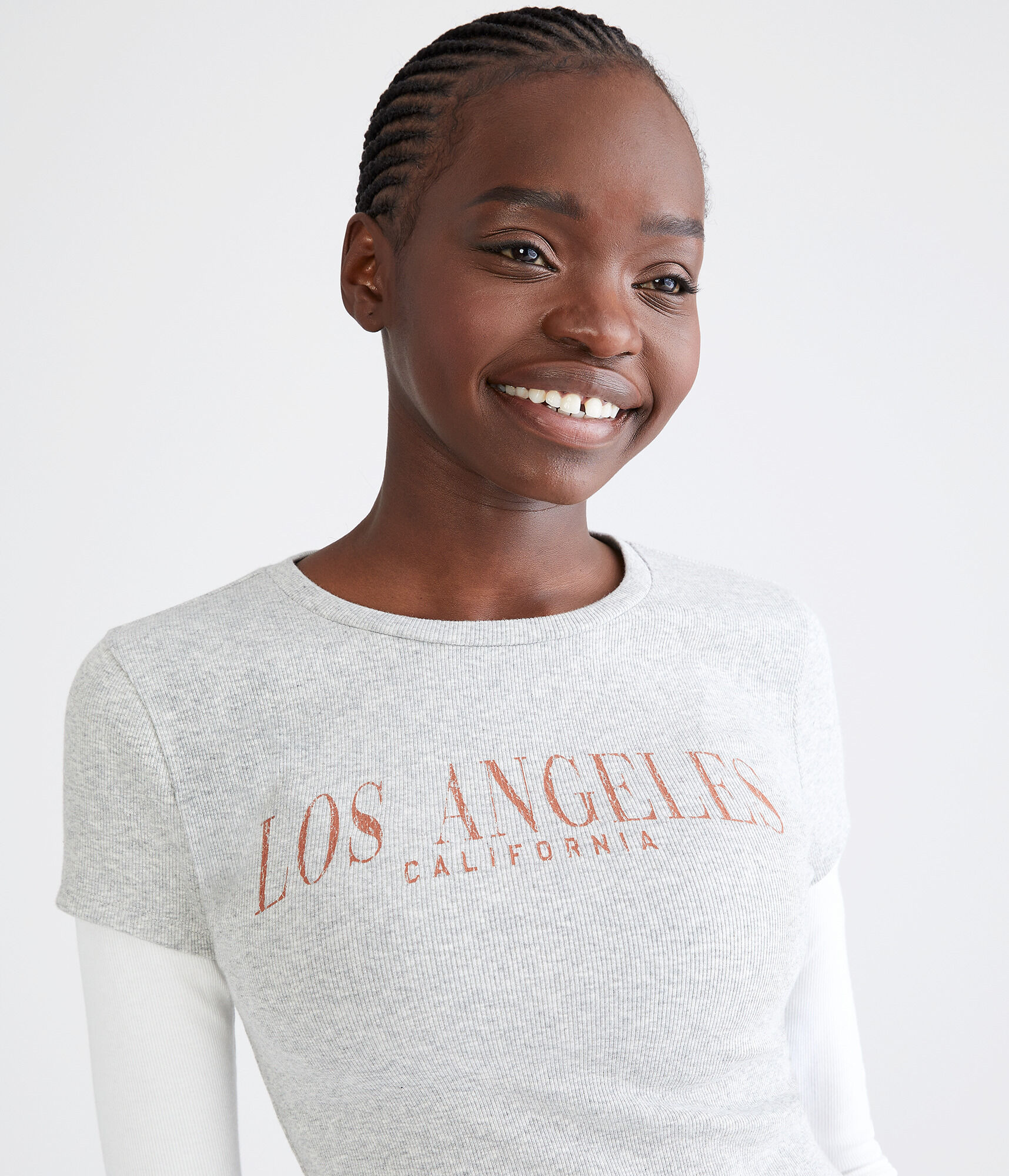 Long Sleeve Seriously Soft Los Angeles Cropped Graphic 2Fer Tee