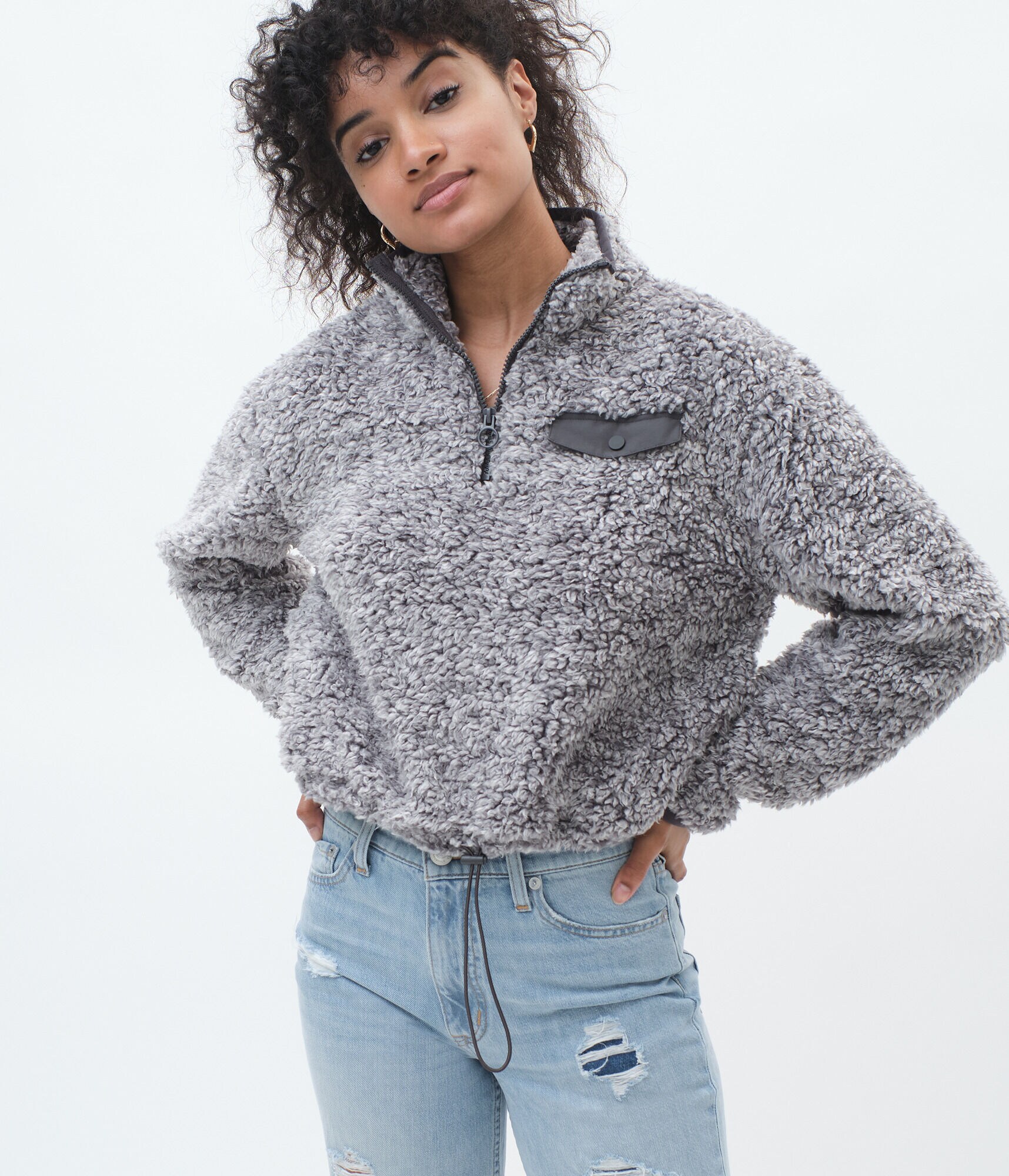 half zip sherpa fleece