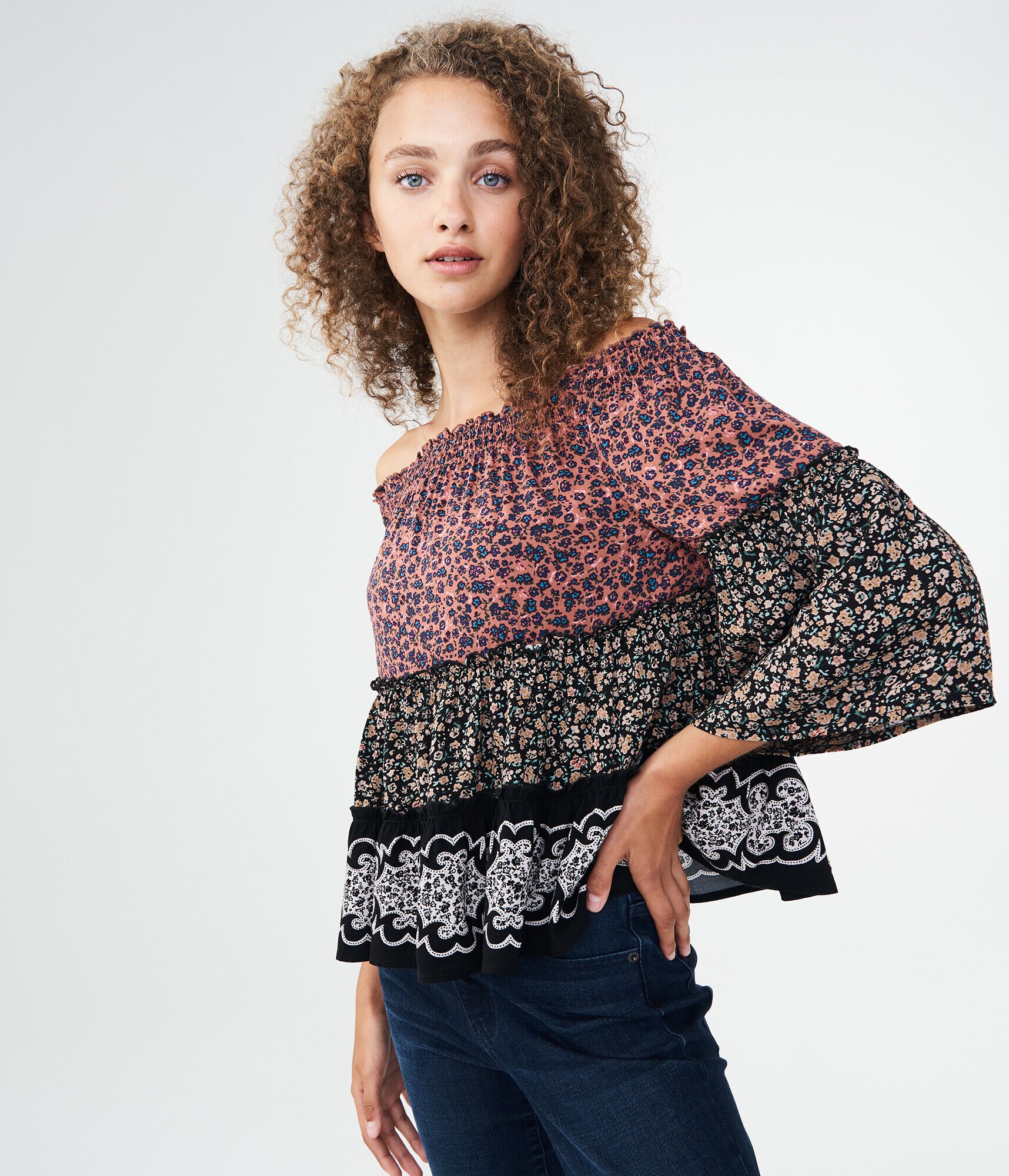Floral Off-The-Shoulder Woven Top