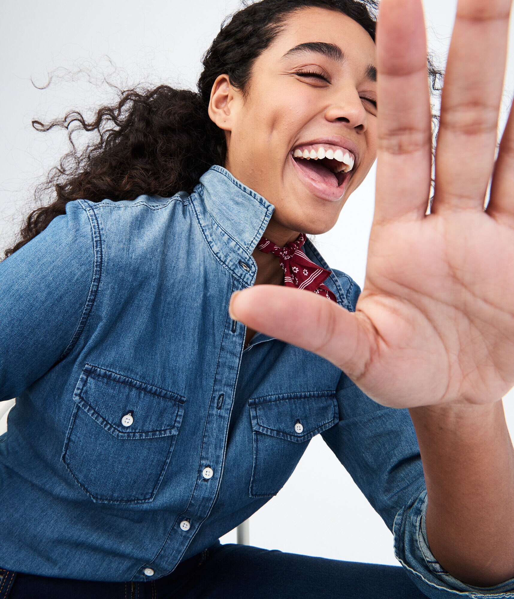 Long Sleeve Medium Wash Chambray Woven Shirt