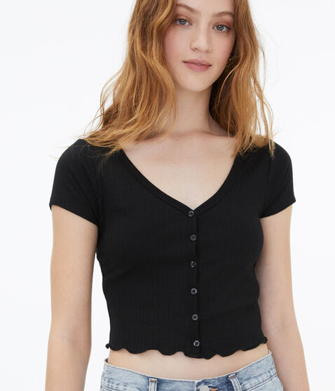 Button-Front Cropped Shrunken Tee Button-Front Cropped Shrunken Tee