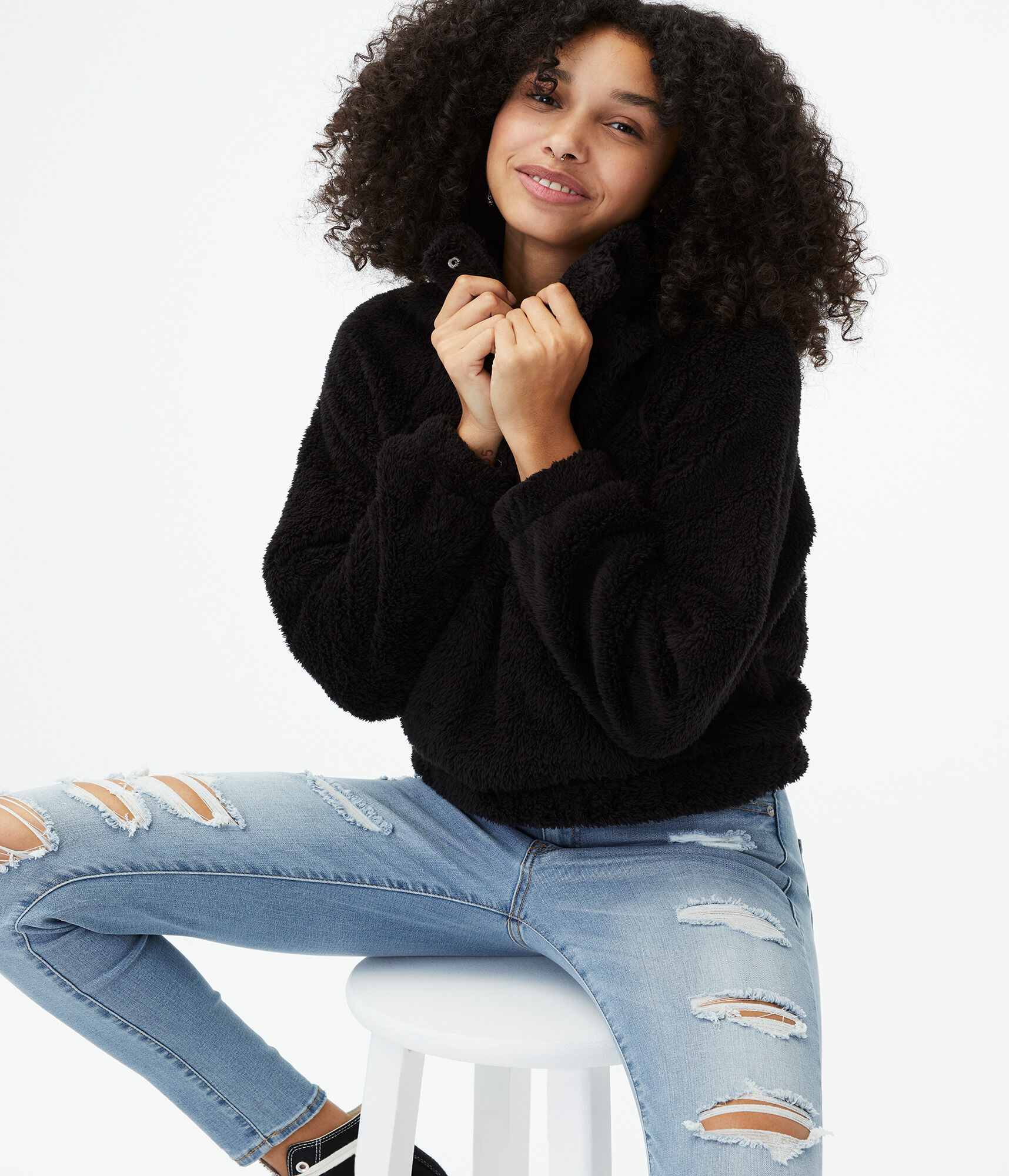 Cozy Mock-Neck Sherpa Fleece Pullover