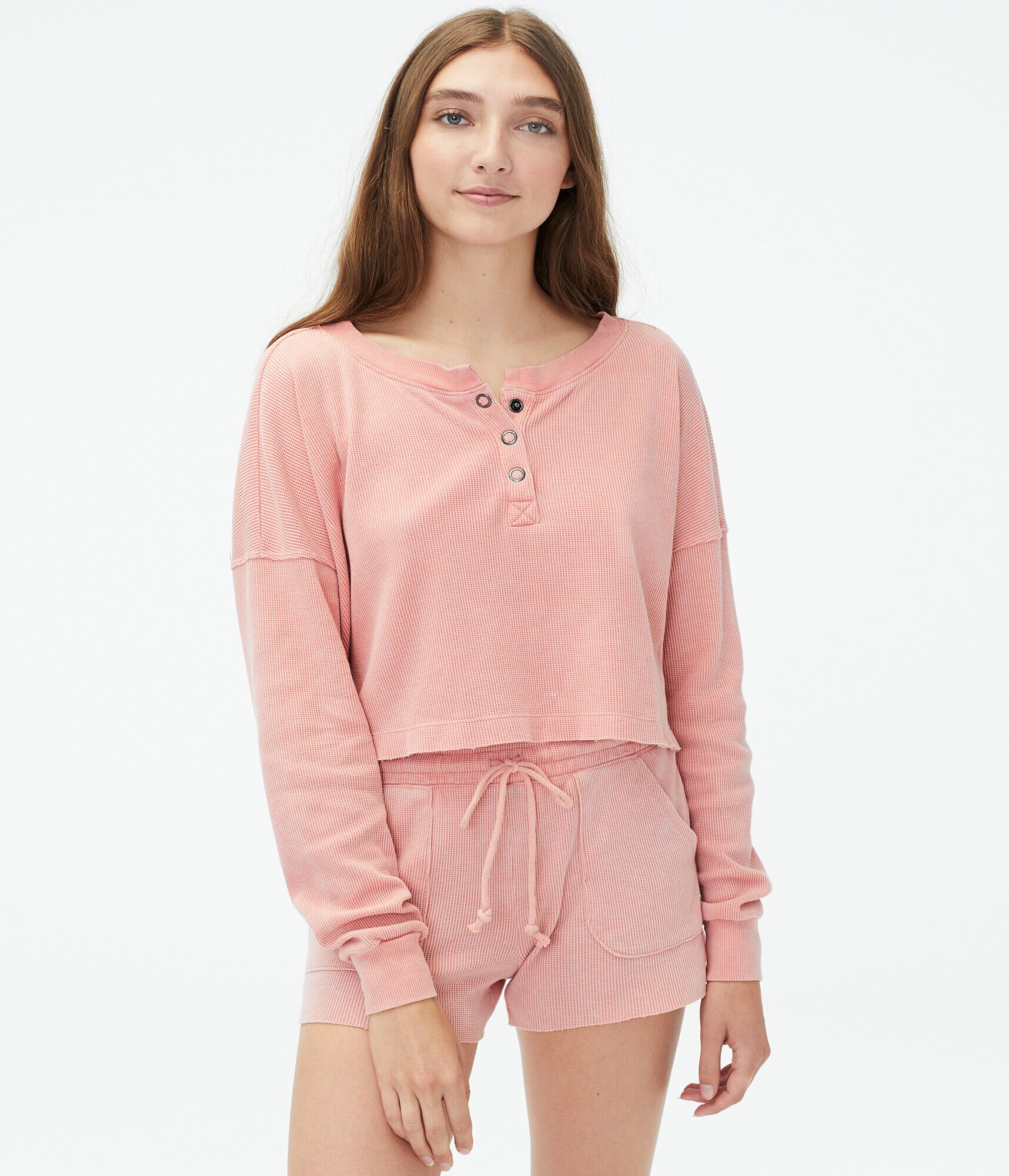 Long Sleeve Thermal Cropped Sleep Henley