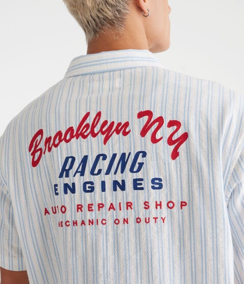 Short Sleeve Striped Brooklyn Racing Mechanic Shirt Short Sleeve Striped Brooklyn Racing Mechanic Shirt