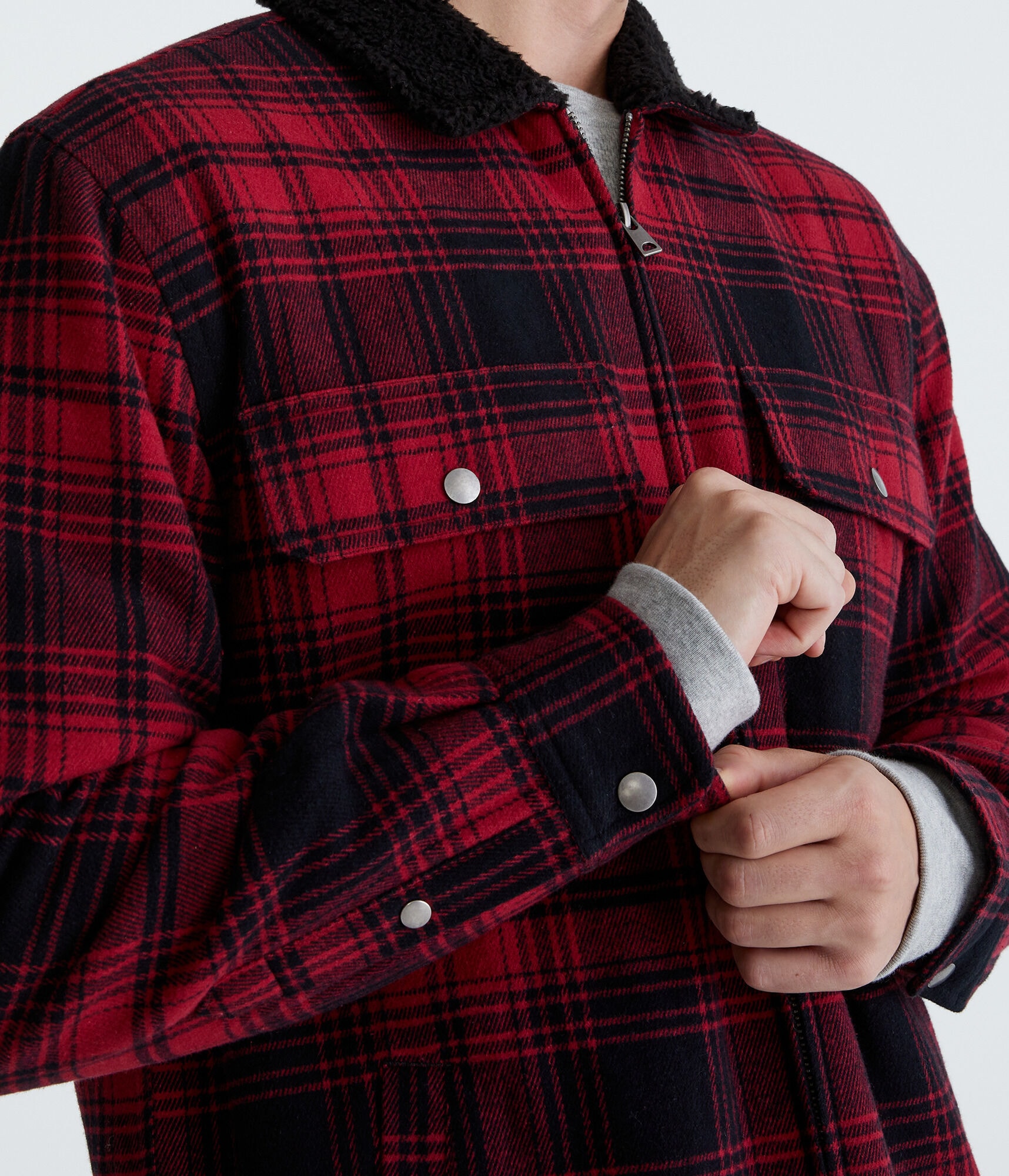 Plaid Sherpa-Lined Full-Zip Flannel Shacket