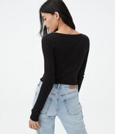 Long Sleeve Notch-Neck Cropped Shrunken Tee