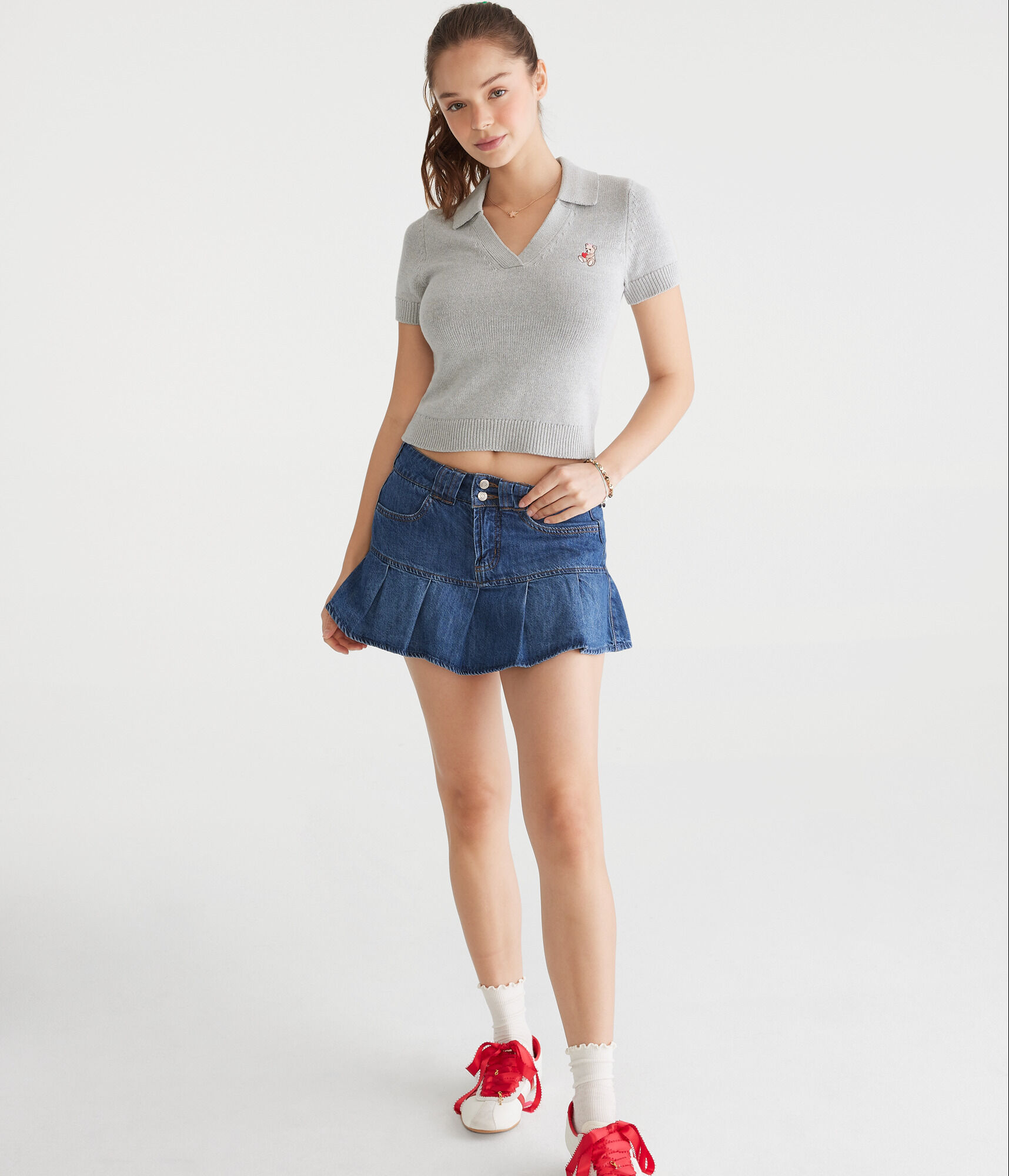 Teddy Bear Cropped Graphic Sweater Polo