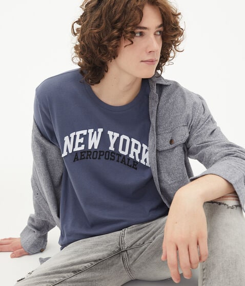 New York Aeropostale Logo Appliqué Graphic Tee New York Aeropostale Logo Appliqué Graphic Tee