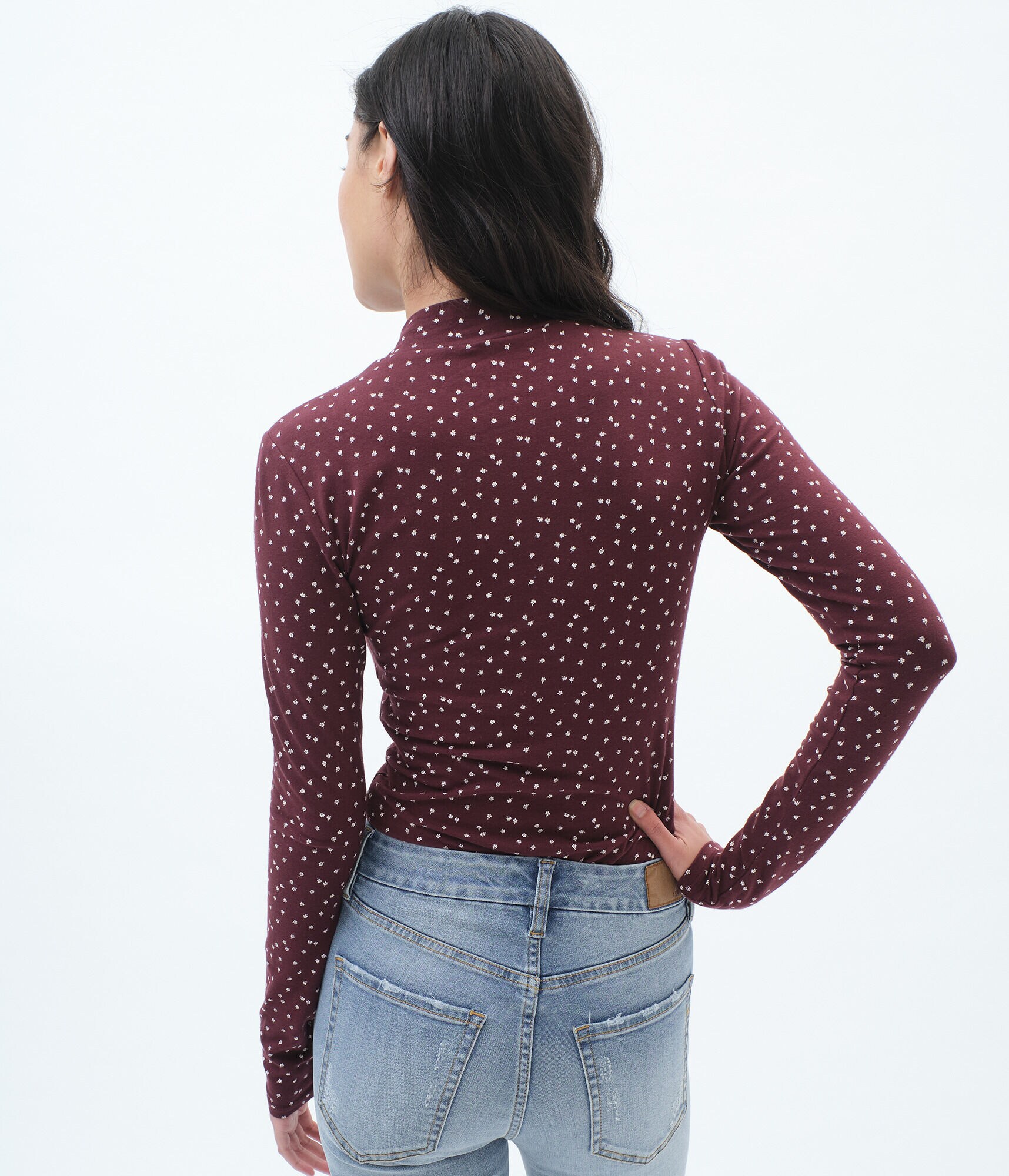 Long Sleeve Floral Mock-Neck Top