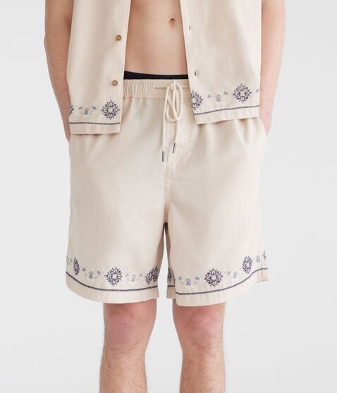 Floral Border All Day Linen Jogger Shorts 7" Floral Border All Day Linen Jogger Shorts 7"