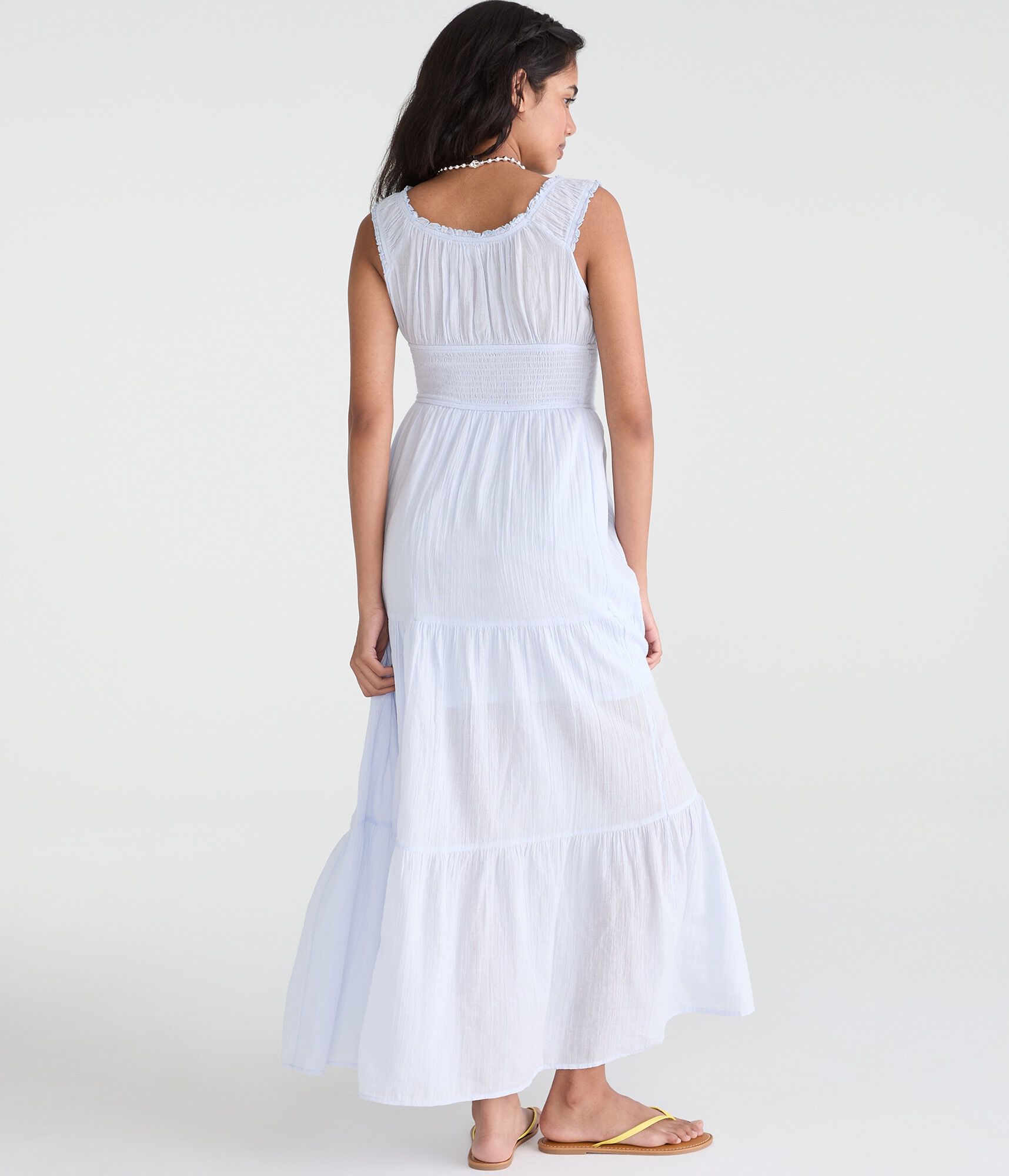 Solid Scoop-Neck Smocked Maxi Dress