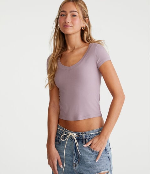 Seriously Soft Ribbed V-Neck Baby Tee Seriously Soft Ribbed V-Neck Baby Tee