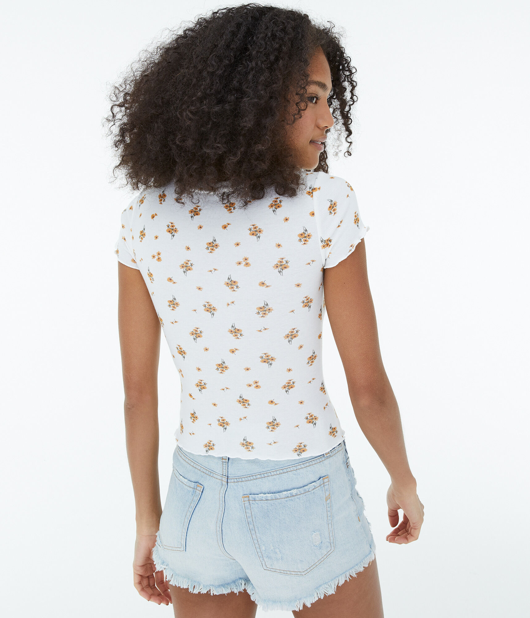 Floral Ribbed Shrunken Tee
