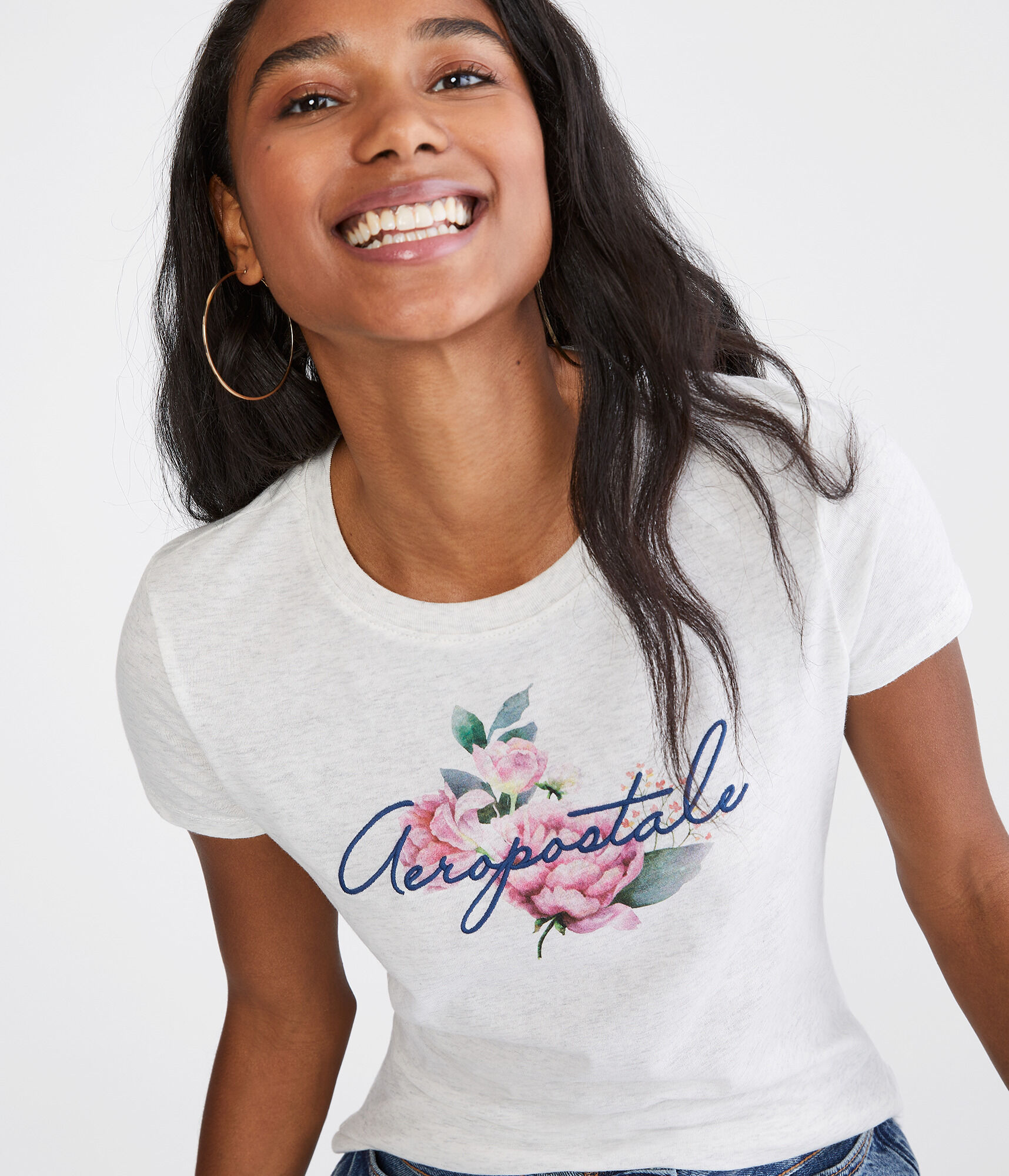 Aeropostale Embroidered Floral Graphic Tee
