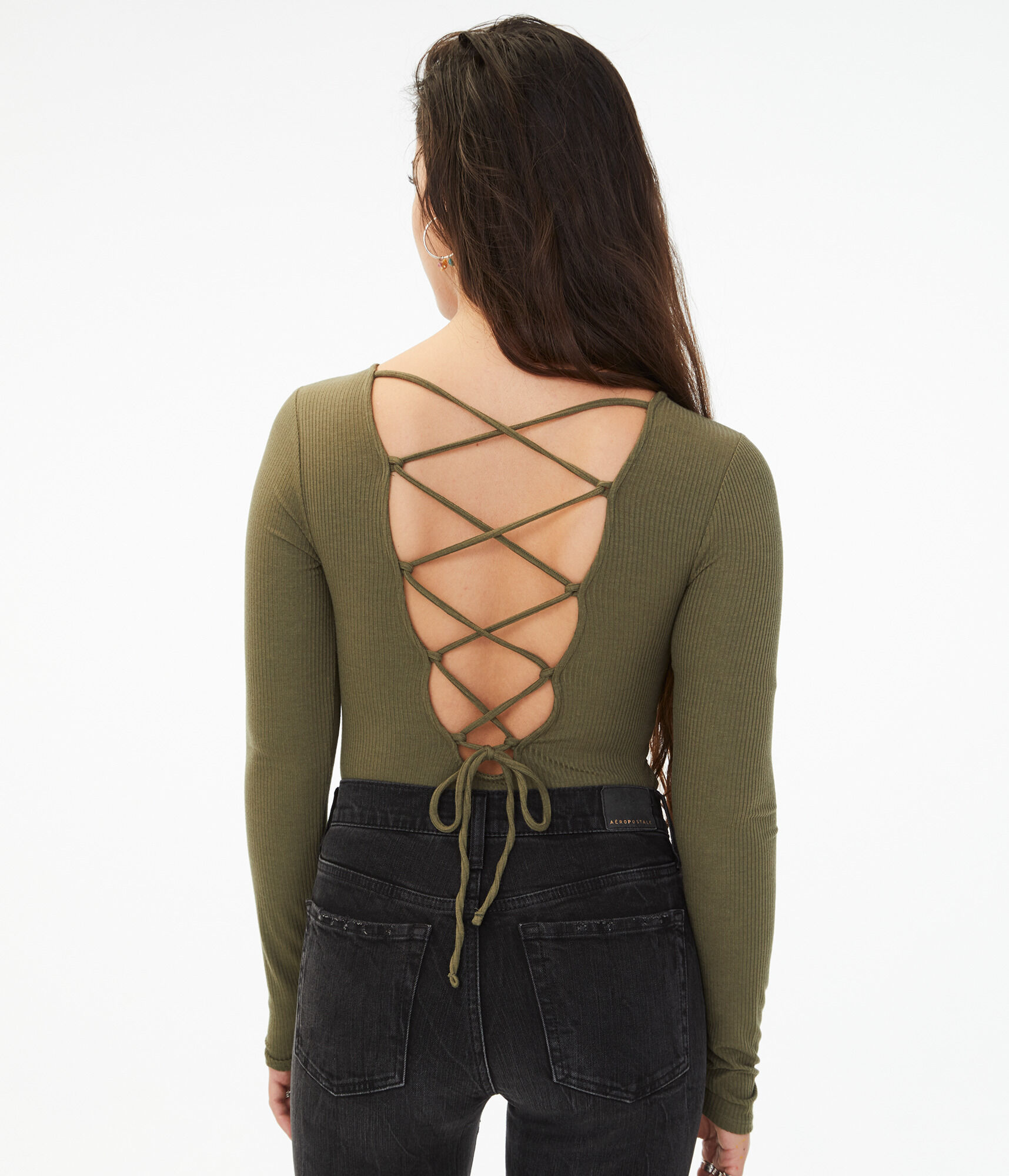 Long Sleeve Laced-Up Back Bodysuit