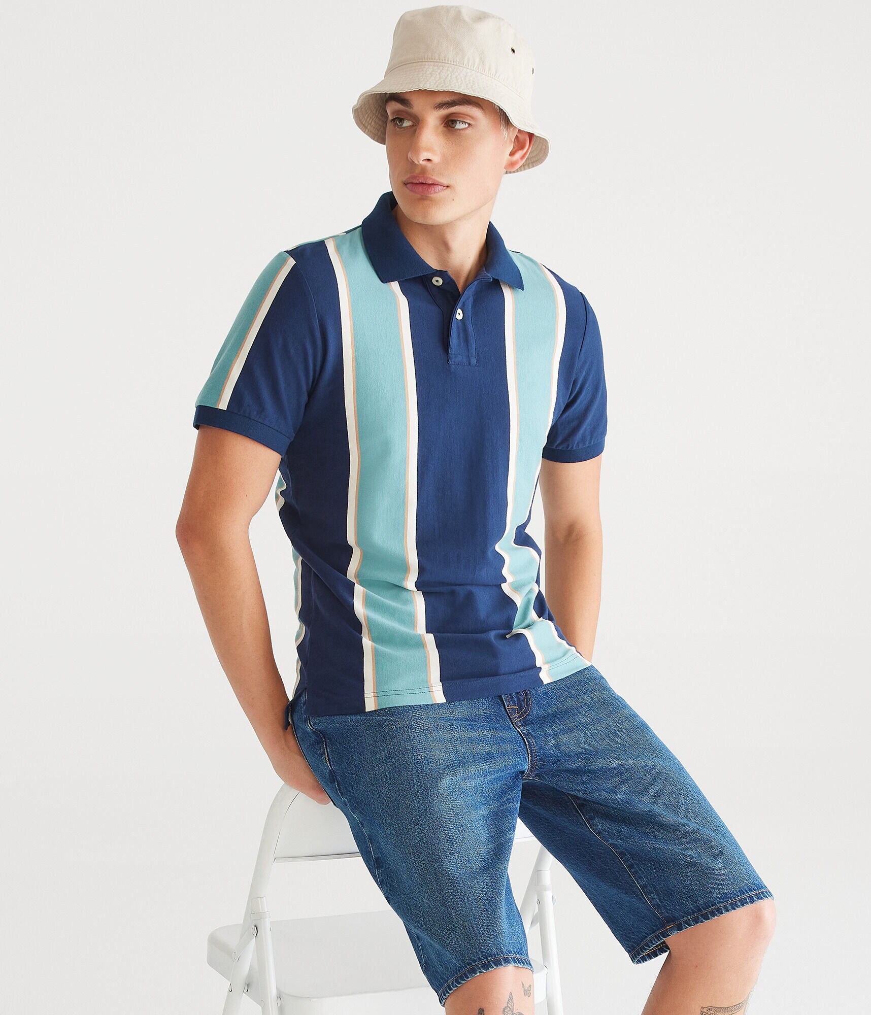 Vertical Stripe Jersey Polo