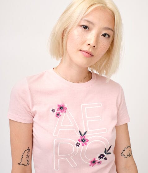 Embroidered Aero Floral Graphic Tee