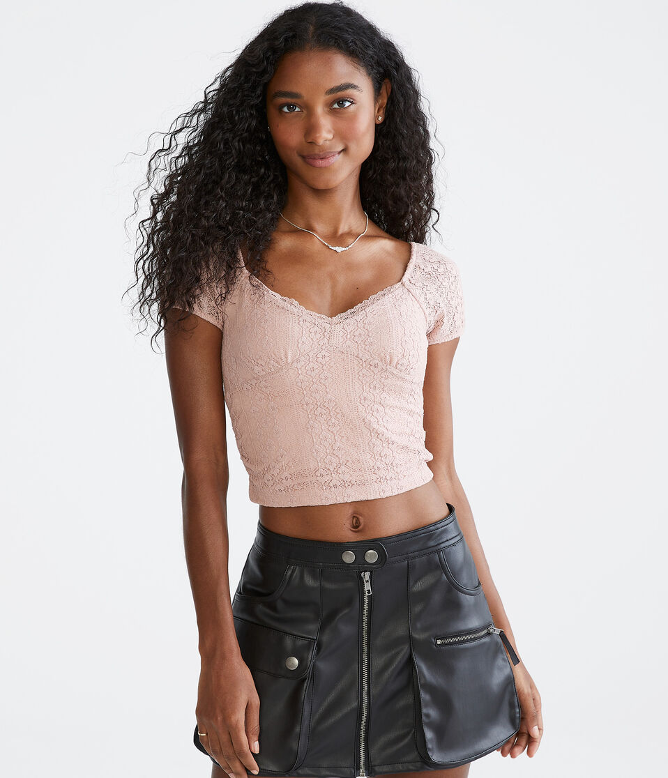 Floral Lace Ruched Crop Top
