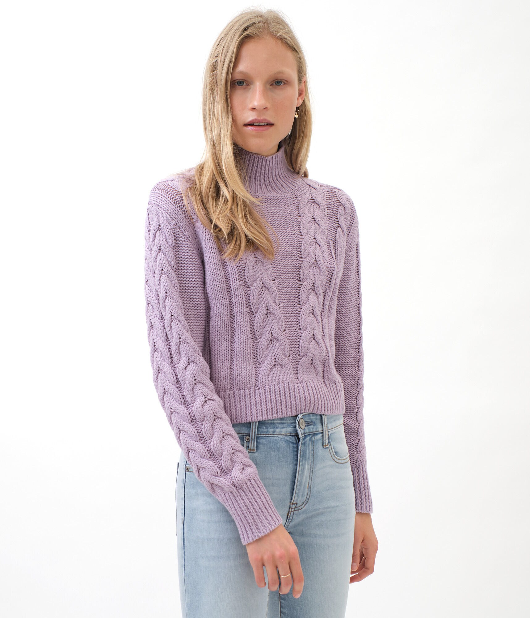 Cable Knit Mock-Neck Sweater