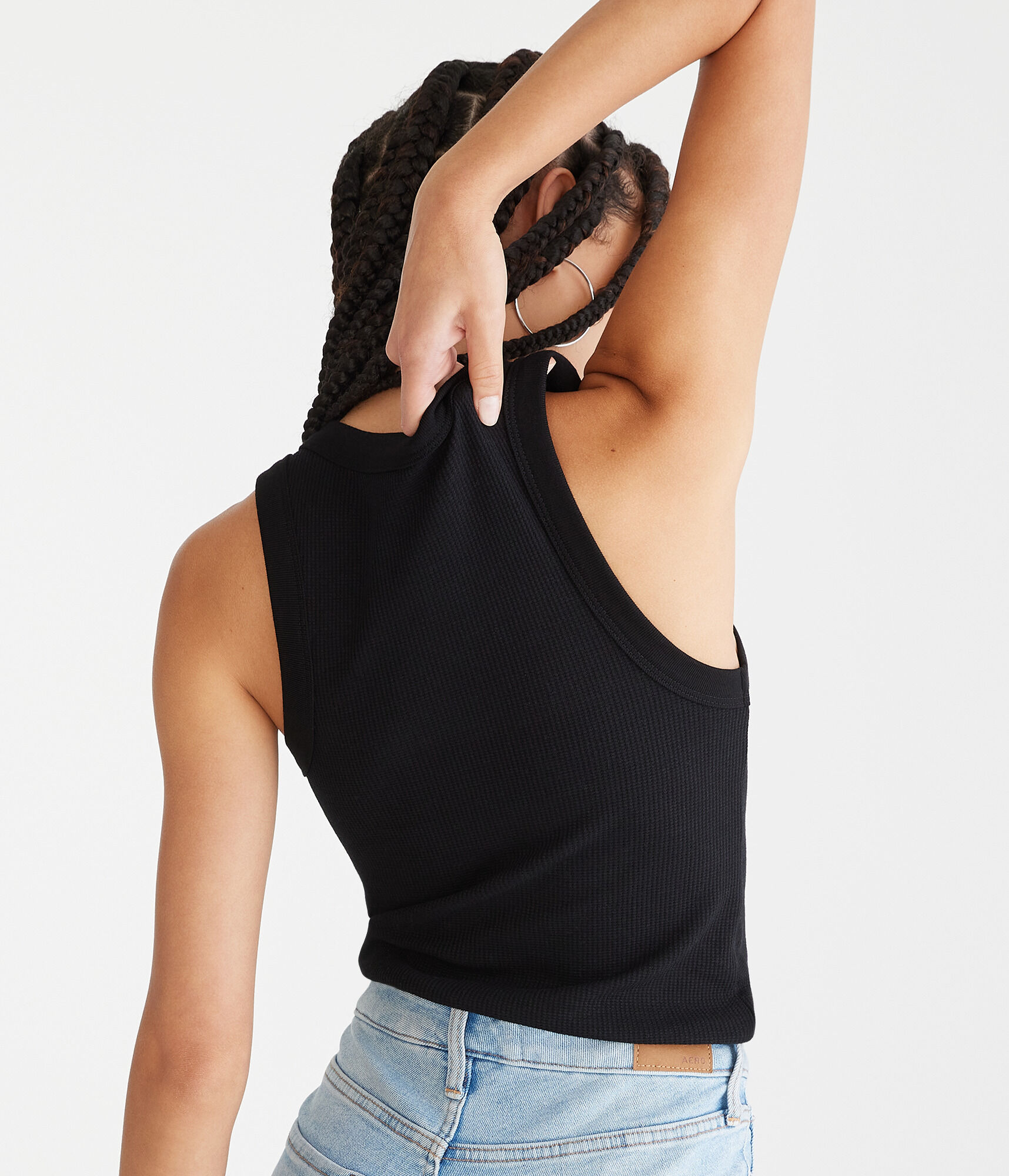 High-Neck Cropped Waffle Tank
