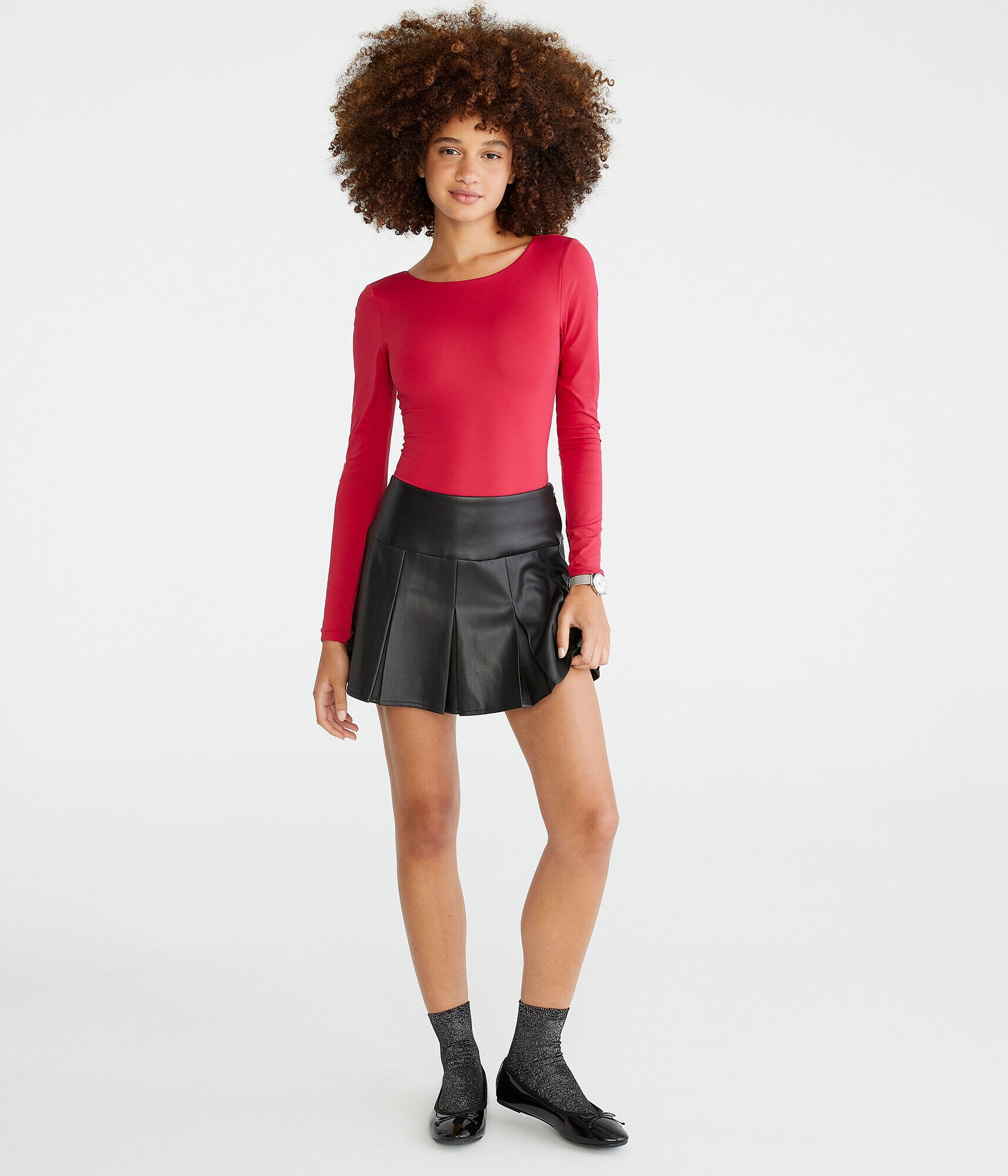 Pleated Faux Leather Mini Skirt