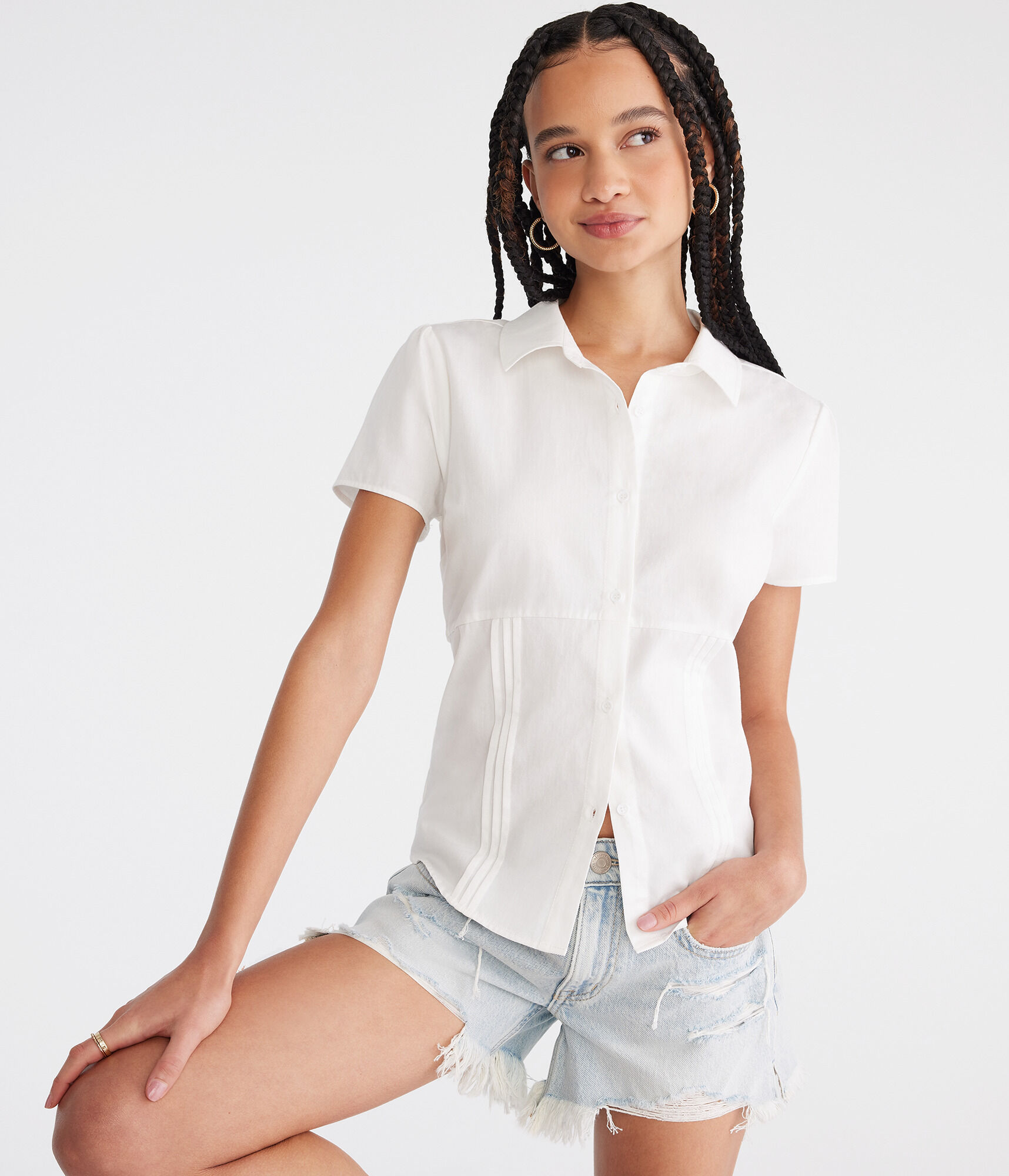 Short Sleeve Poplin Tie-Back Shirt