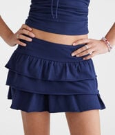Mid-Rise Knit Ruffle Skort